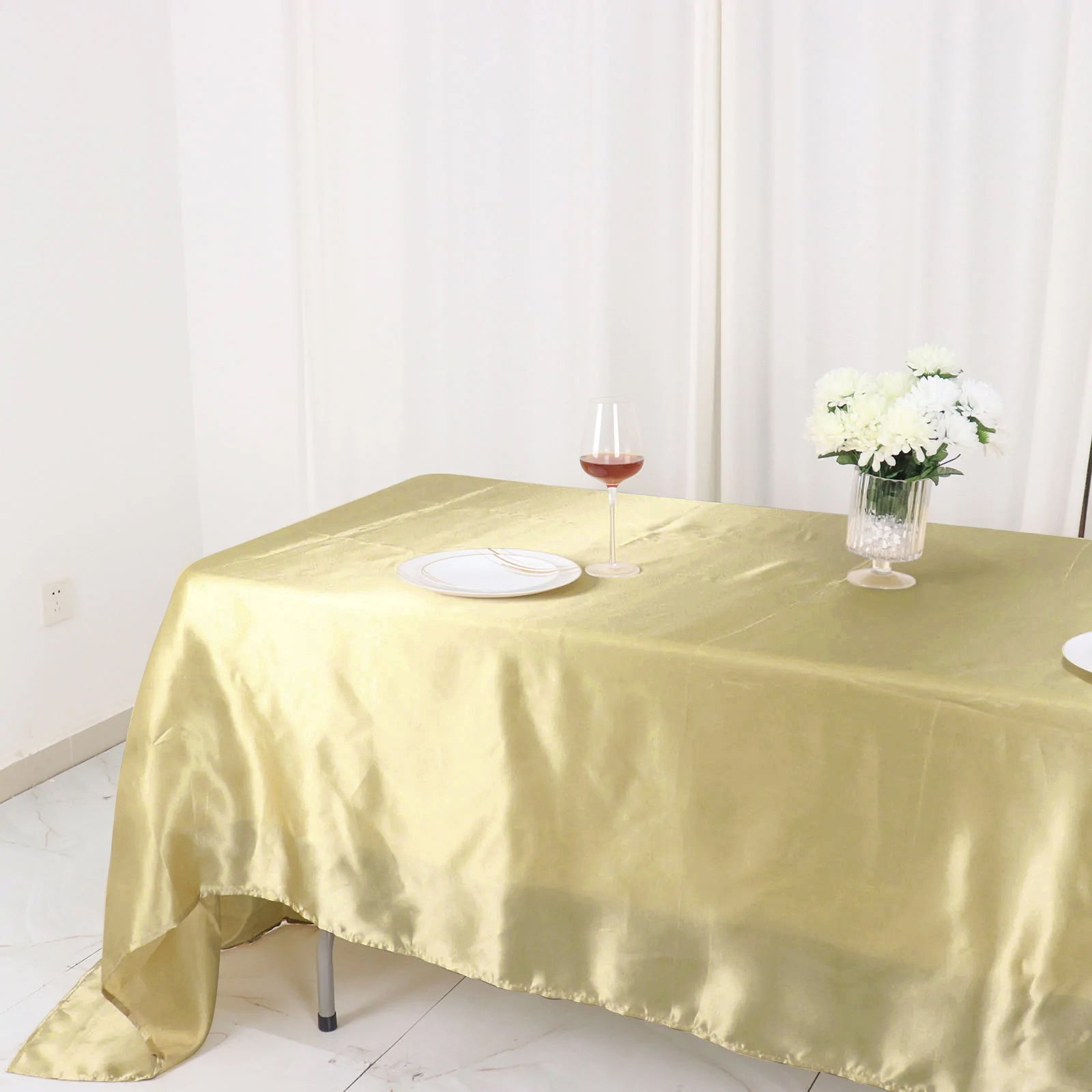 Satin Rectangular Tablecloth Champagne Color 60 Inch x 126 Inch