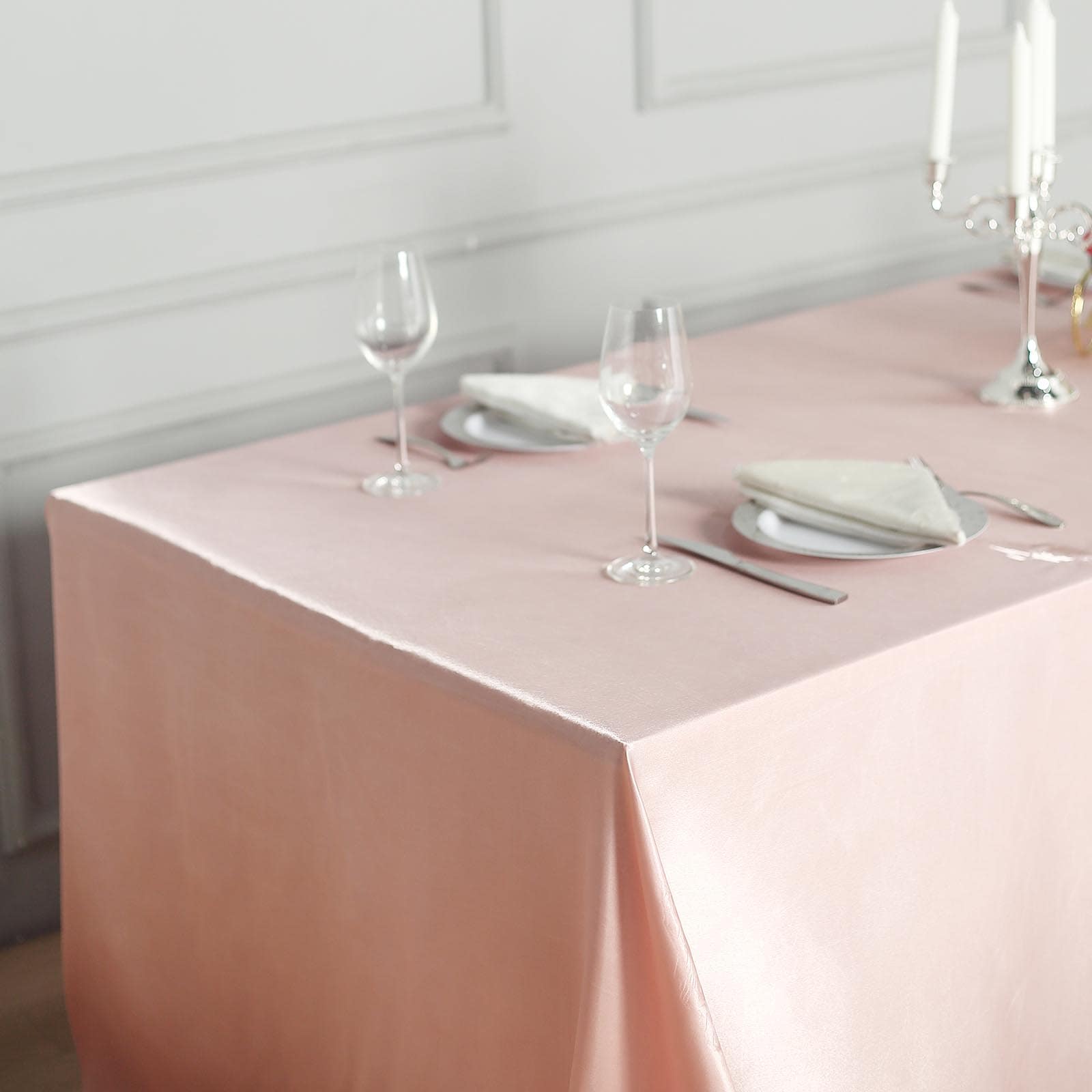 Dusty Rose Rectangular Seamless Satin Tablecloth 90 Inch x 132 Inch
