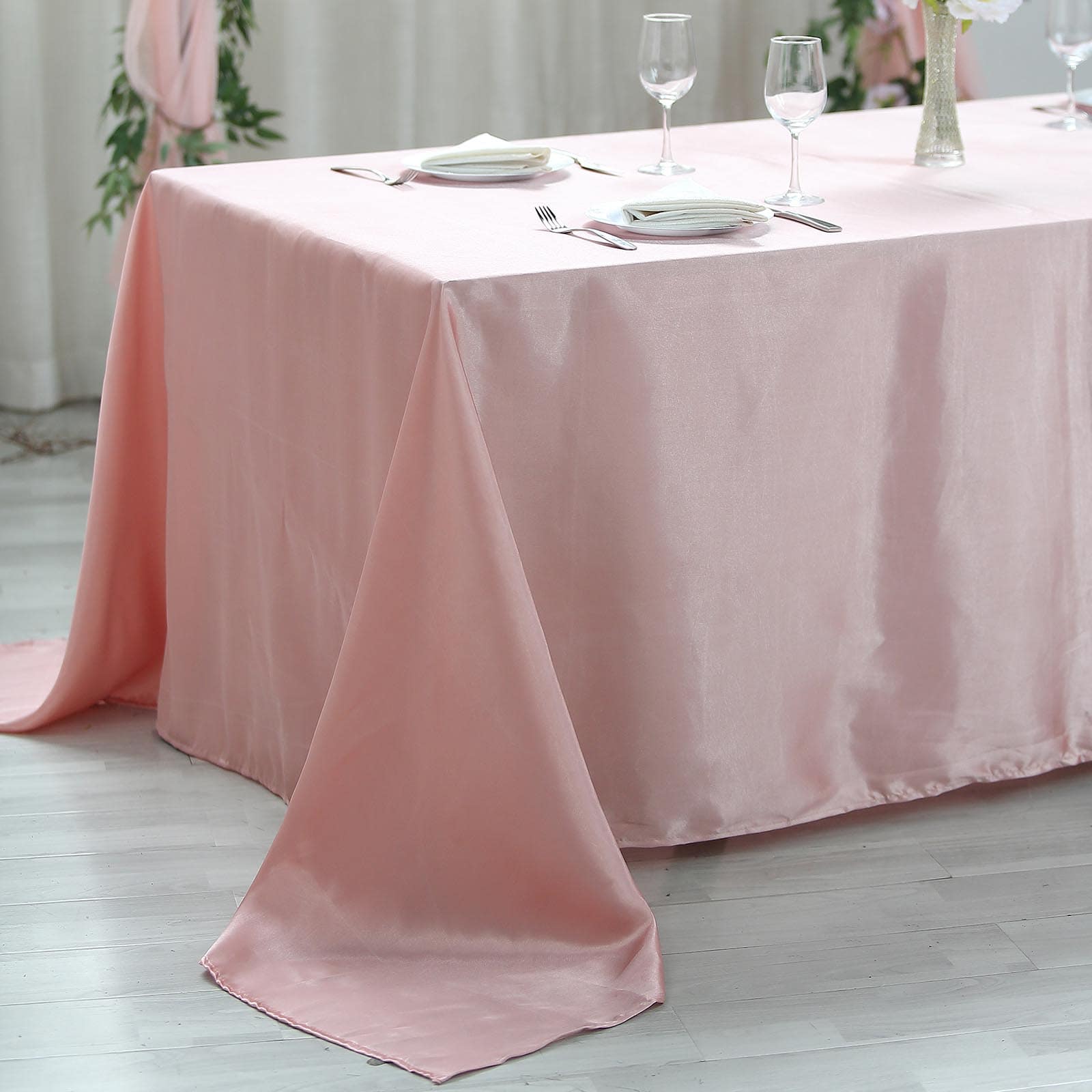 Seamless Satin Tablecloth Rectangular 90 Inch x 132 Inch in Dusty Rose Color 