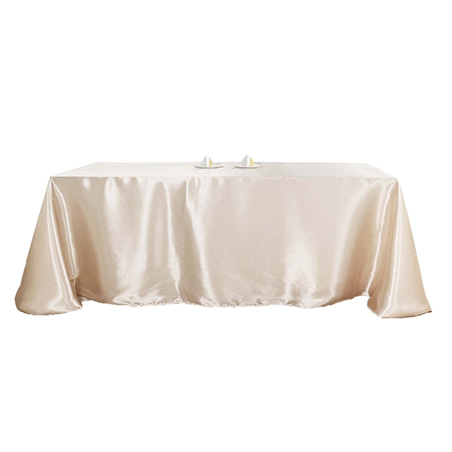 Beige 90 Inch x 132 Inch Seamless Satin Rectangular Tablecloth