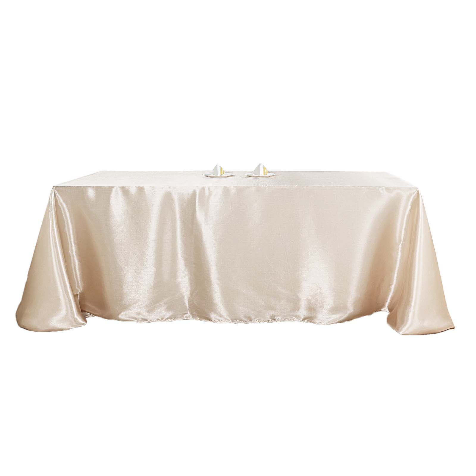 Beige 90 Inch x 132 Inch Seamless Satin Rectangular Tablecloth