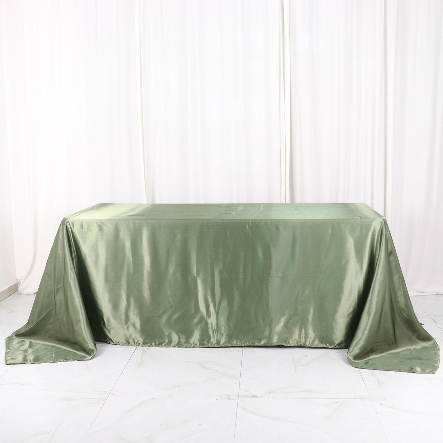 Dusty sage green satin rectangular tablecloth, 90"x132".