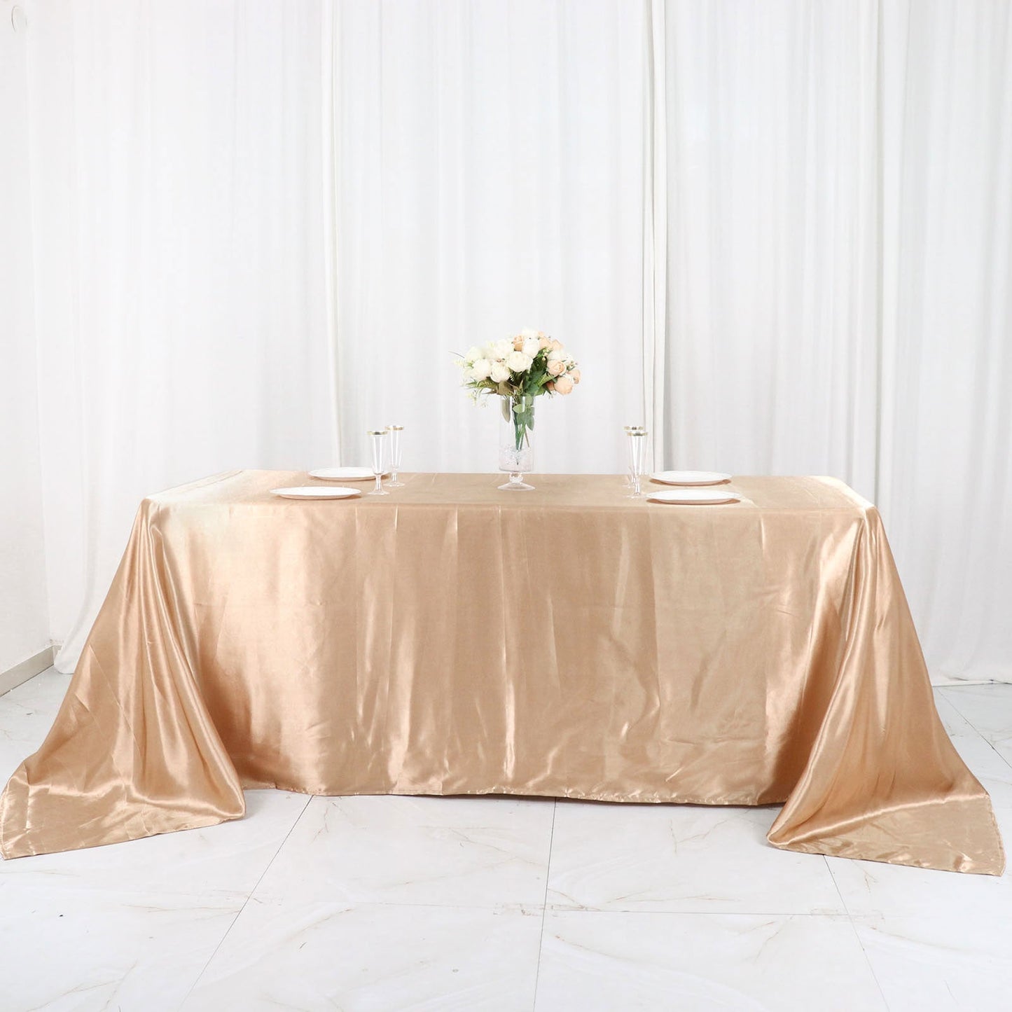 90"x132" Nude Satin Seamless Rectangular Tablecloth