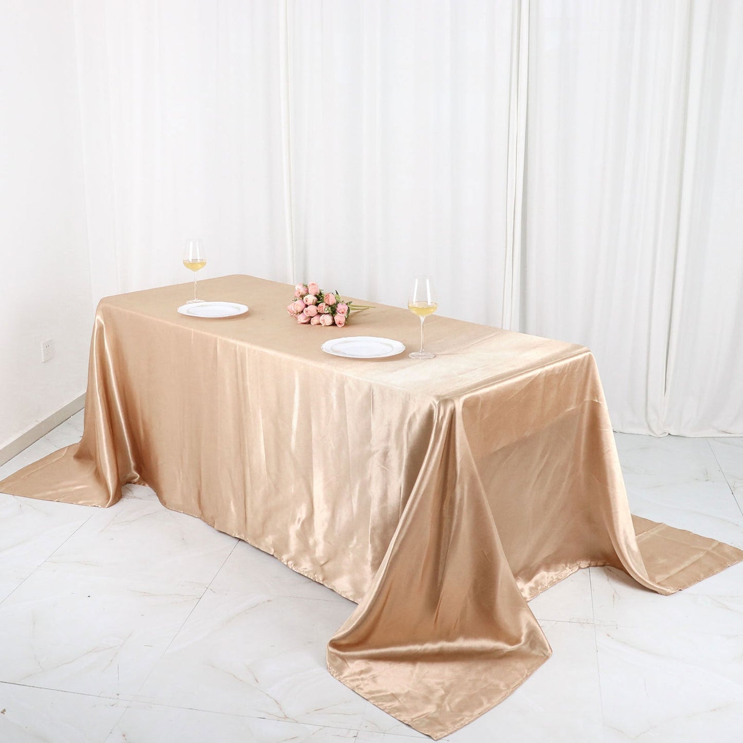 90x132 Inch Seamless Nude Rectangular Tablecloth Satin