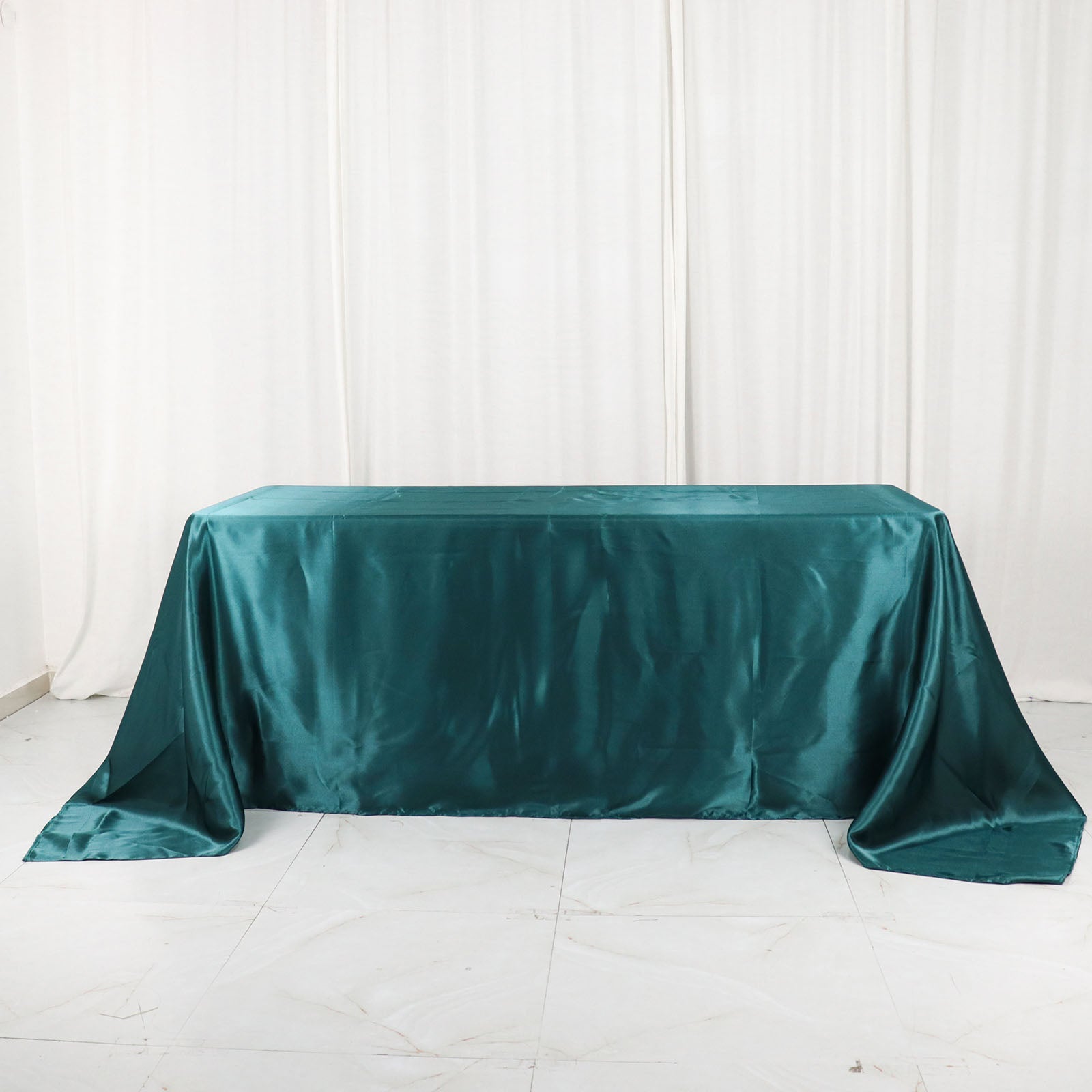Satin Seamless Rectangular Tablecloth Peacock Teal 90x132 Inch