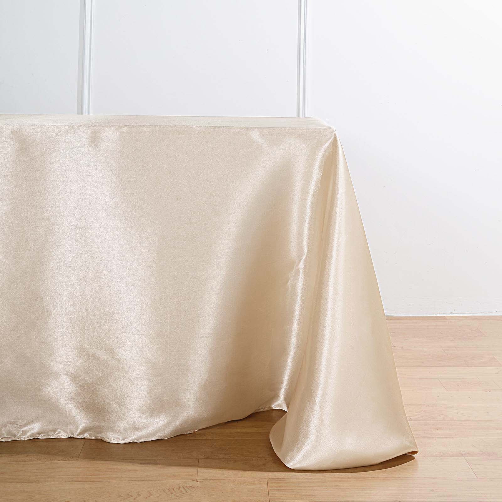 90 Inch x 156 Inch Rectangular Satin Beige Tablecloth