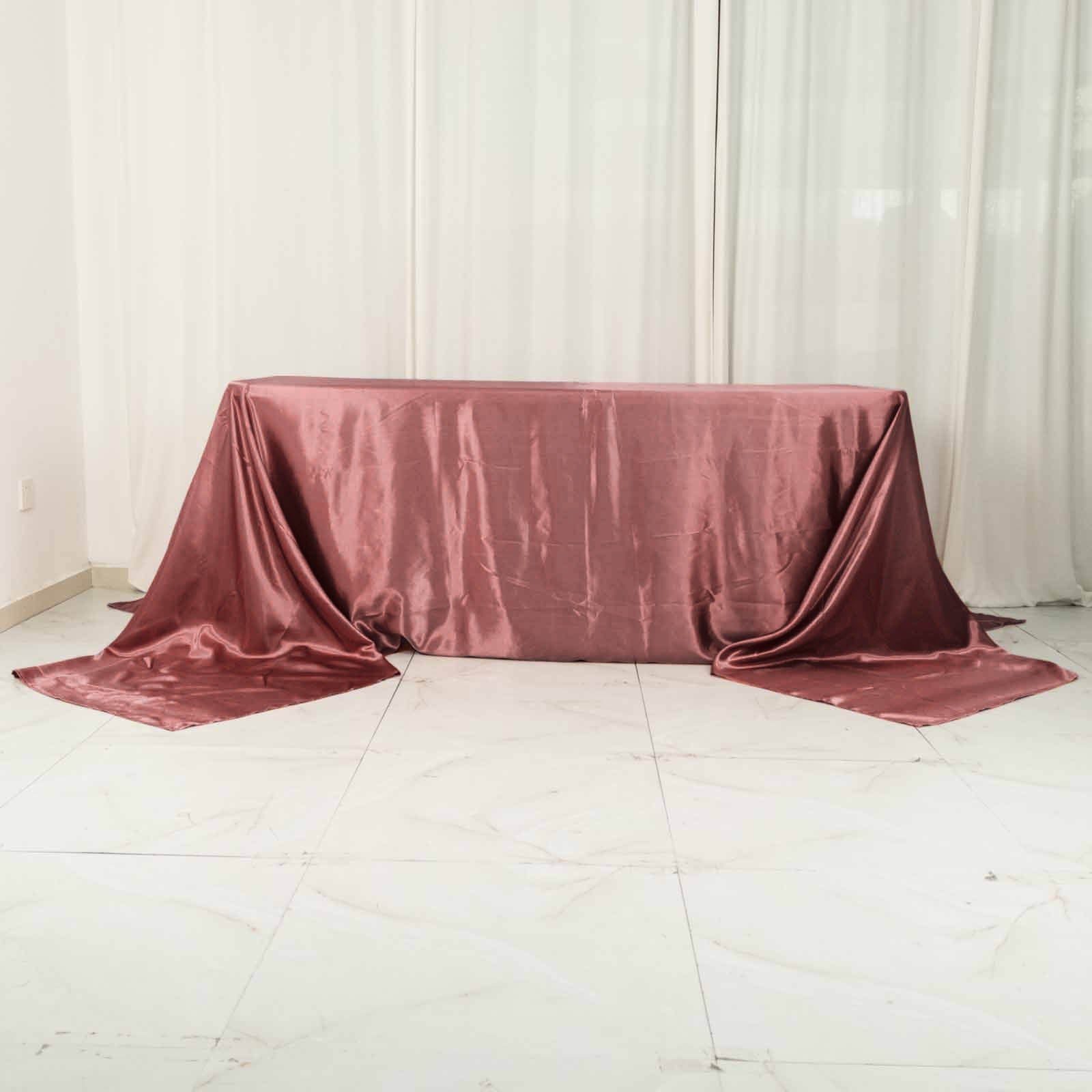 90x156inch Cinnamon Rose Satin Rectangular Tablecloth