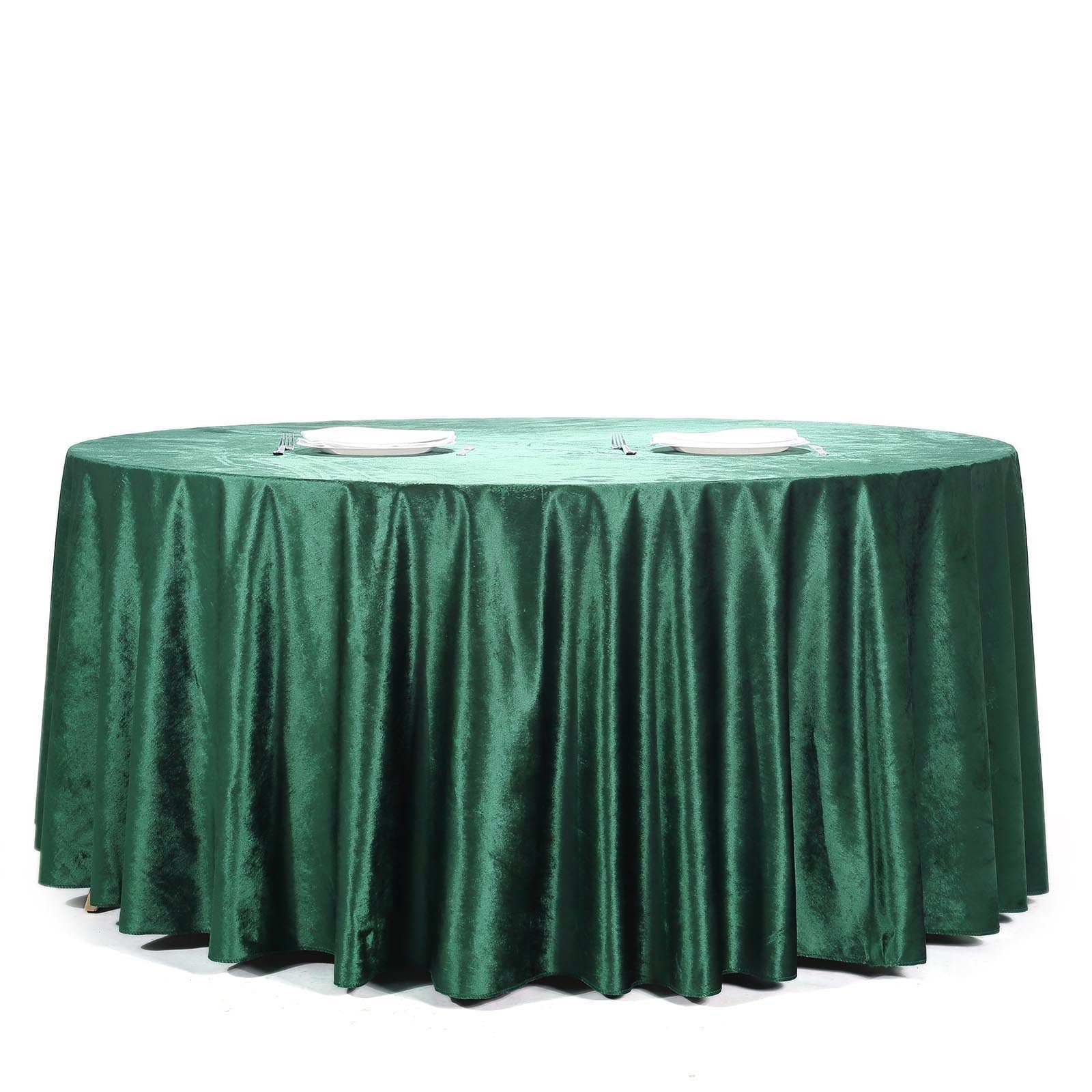 120inch Hunter Emerald Green Seamless Premium Velvet Round Tablecloth, Reusable Linen