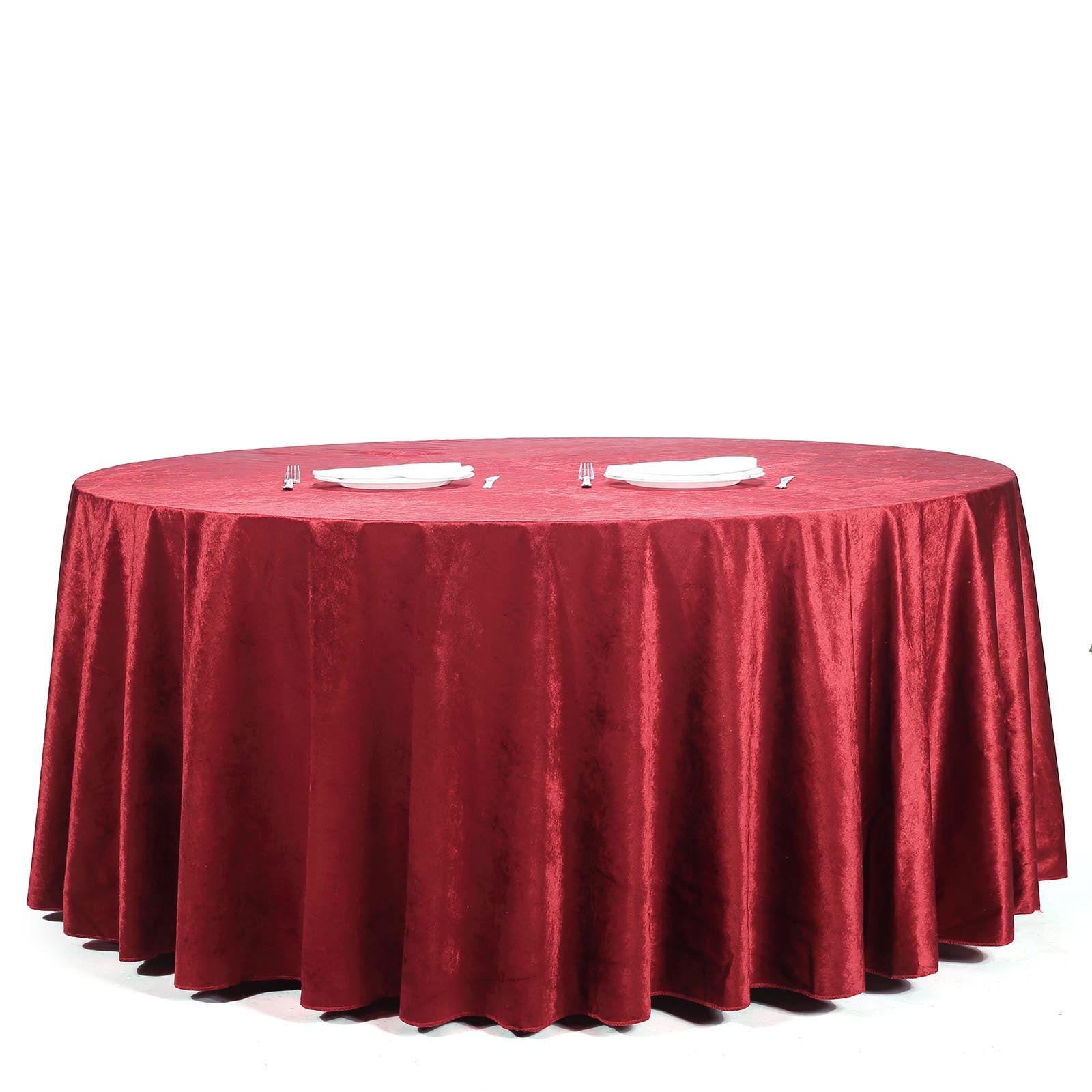 120inch Burgundy Seamless Premium Velvet Round Tablecloth, Reusable Linen