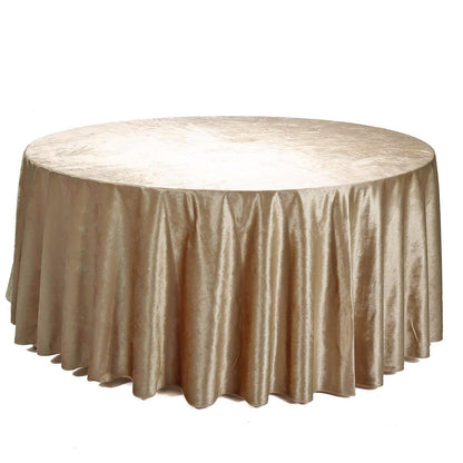 120inch Champagne Seamless Premium Velvet Round Tablecloth, Reusable Linen