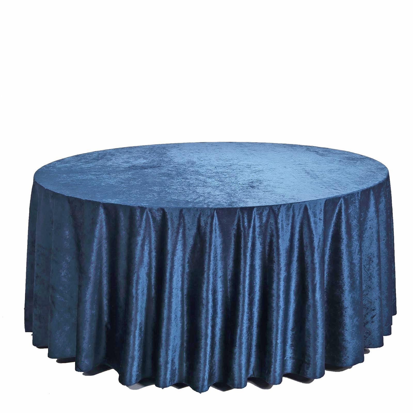 120inch Navy Blue Seamless Premium Velvet Round Tablecloth, Reusable Linen