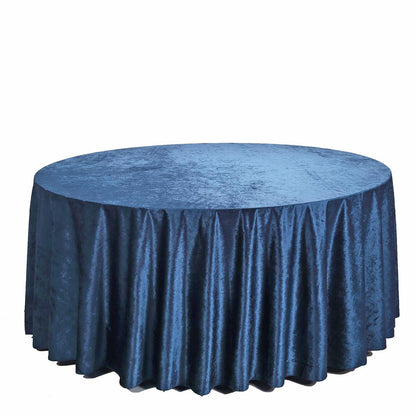 120inch Navy Blue Seamless Premium Velvet Round Tablecloth, Reusable Linen