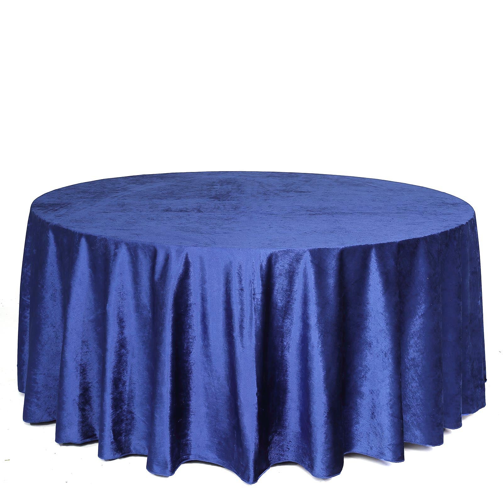 120inch Royal Blue Seamless Premium Velvet Round Tablecloth, Reusable Linen