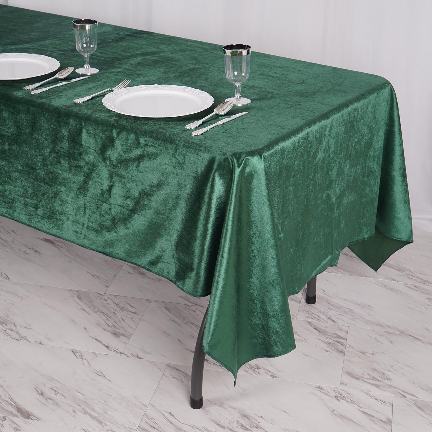 Premium Reusable Velvet Rectangle Tablecloth Hunter Emerald Green Seamless Linen 60 Inch x 102 Inch 