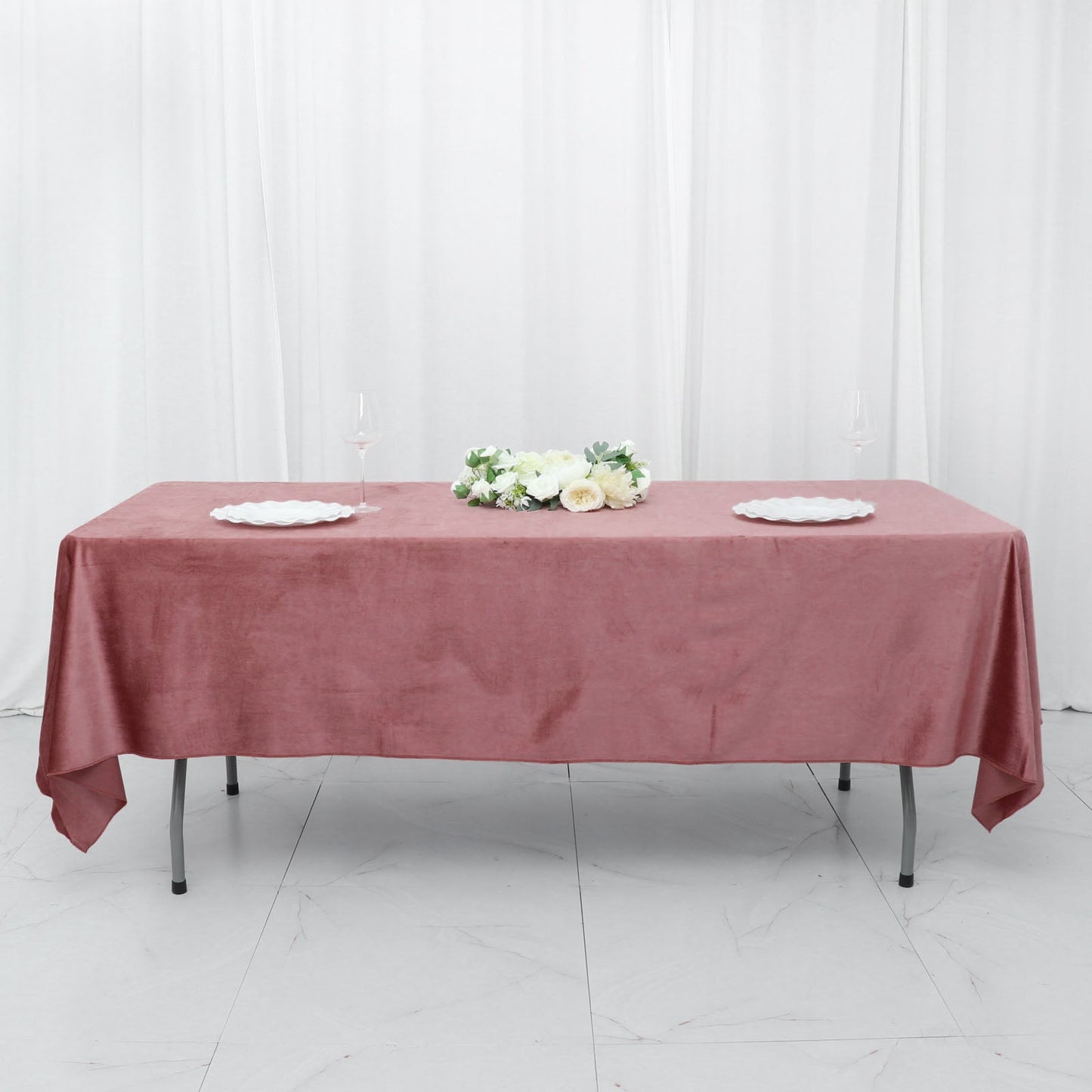 Premium Dusty Rose Velvet Rectangle Seamless Reusable Linen Tablecloth 60 Inch x 102 Inch 