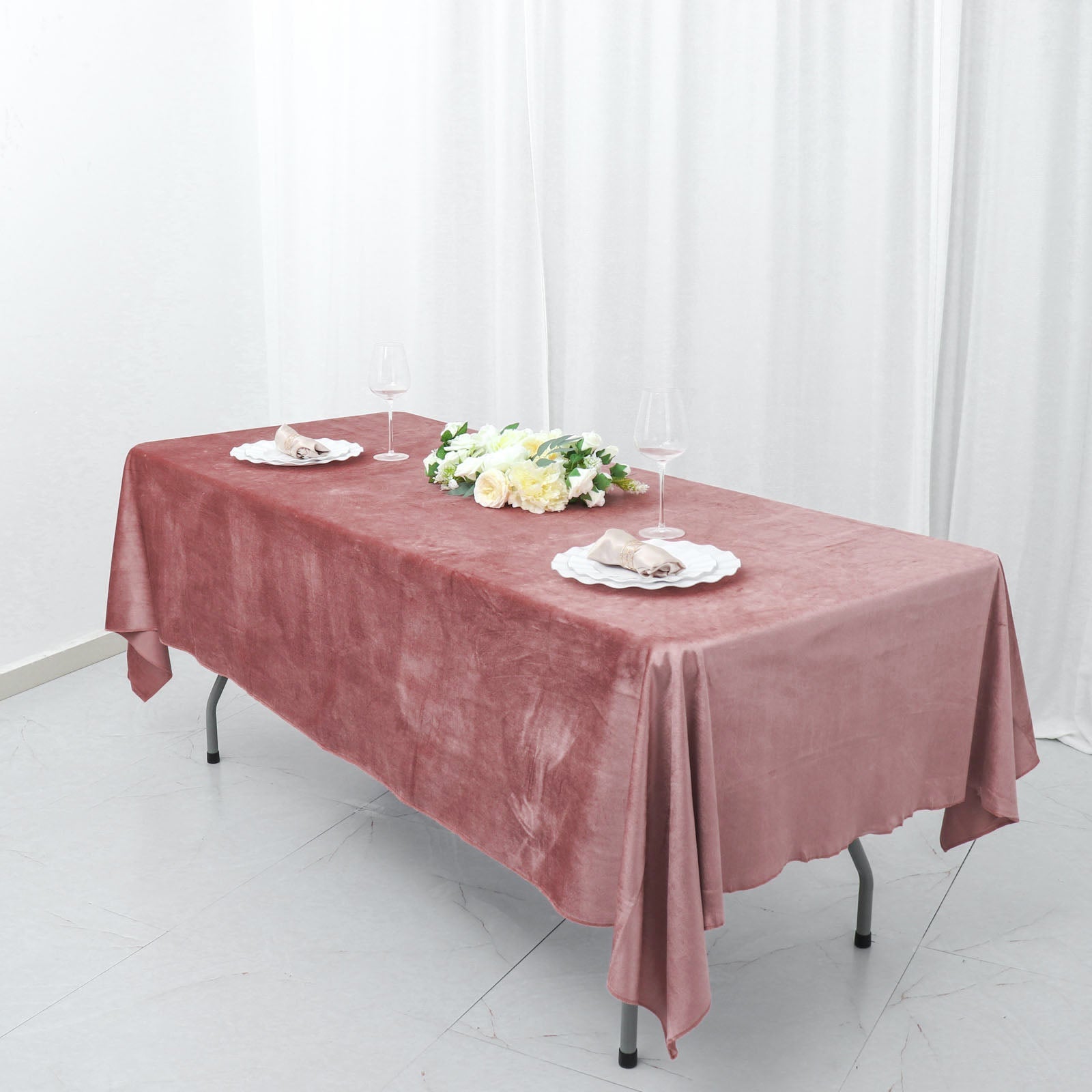 Seamless Dusty Rose Velvet Rectangle Reusable Premium Linen Tablecloth 60 Inch x 102 Inch