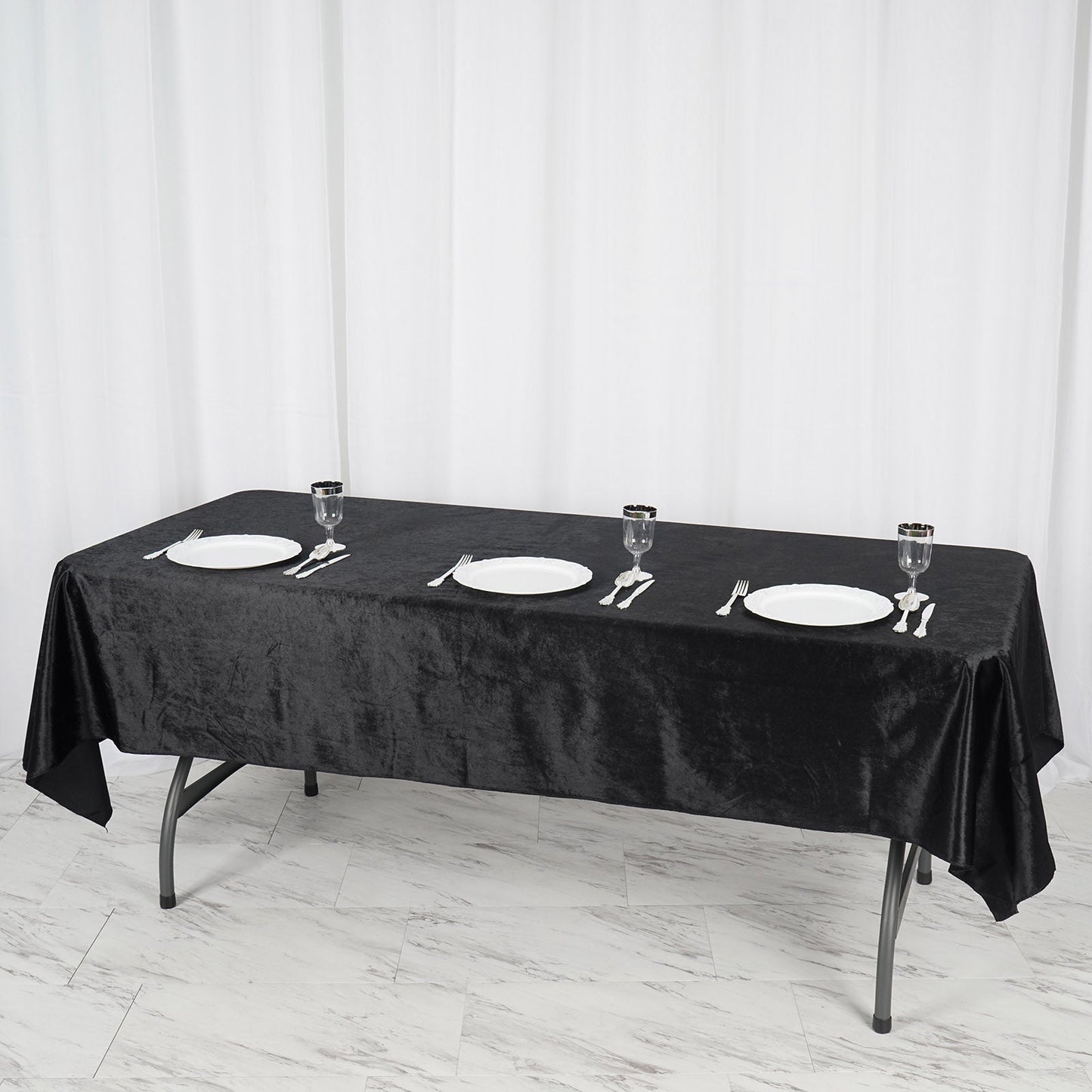 Seamless Linen 60 Inch x 102 Inch Black Reusable Premium Velvet Rectangle Tablecloth 