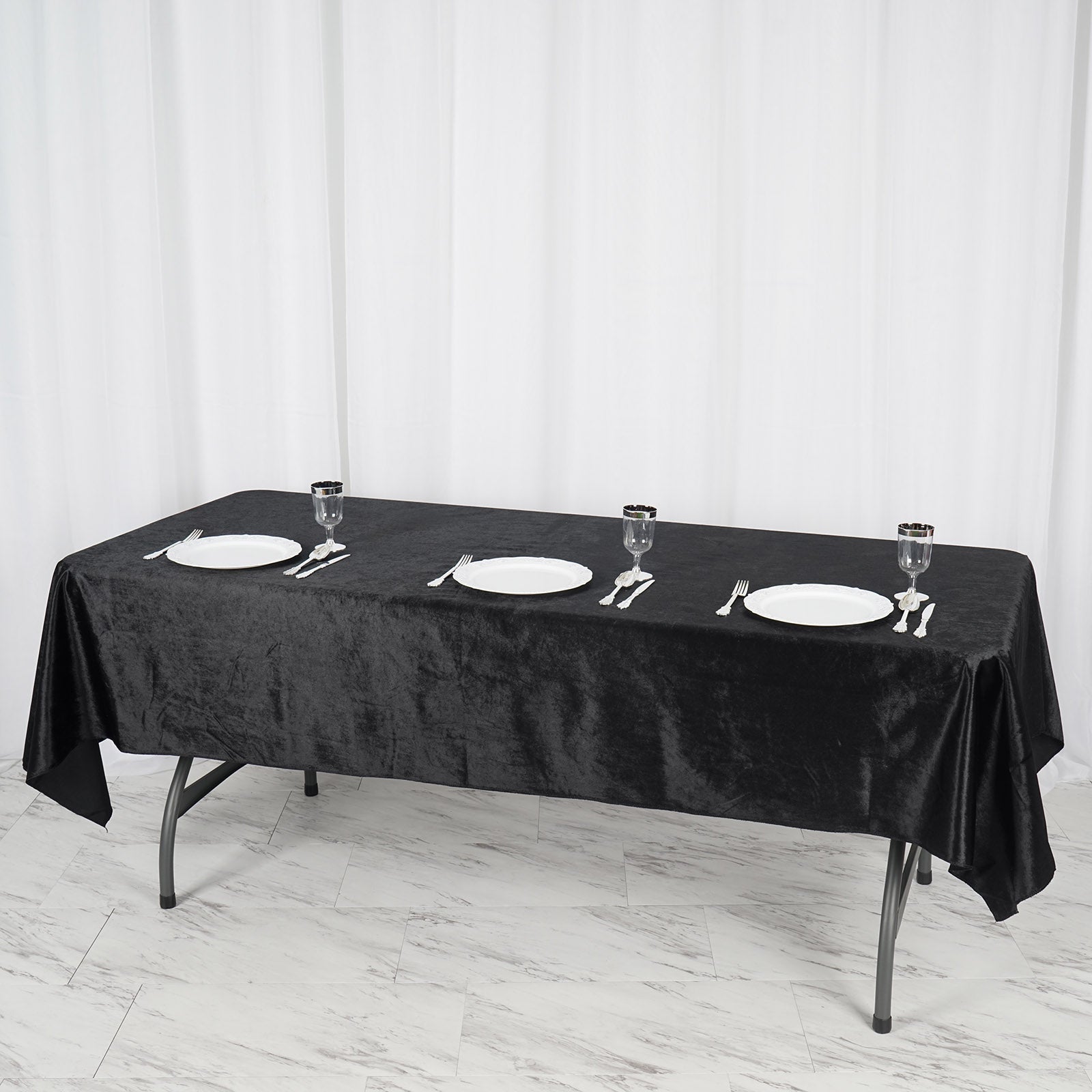 Seamless Linen 60 Inch x 102 Inch Black Reusable Premium Velvet Rectangle Tablecloth 