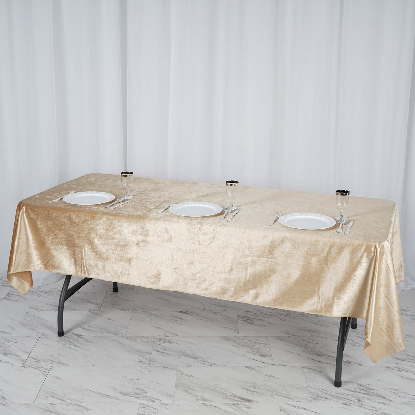 Seamless Linen 60 Inch x 102 Inch Champagne Reusable Premium Velvet Rectangle Tablecloth 