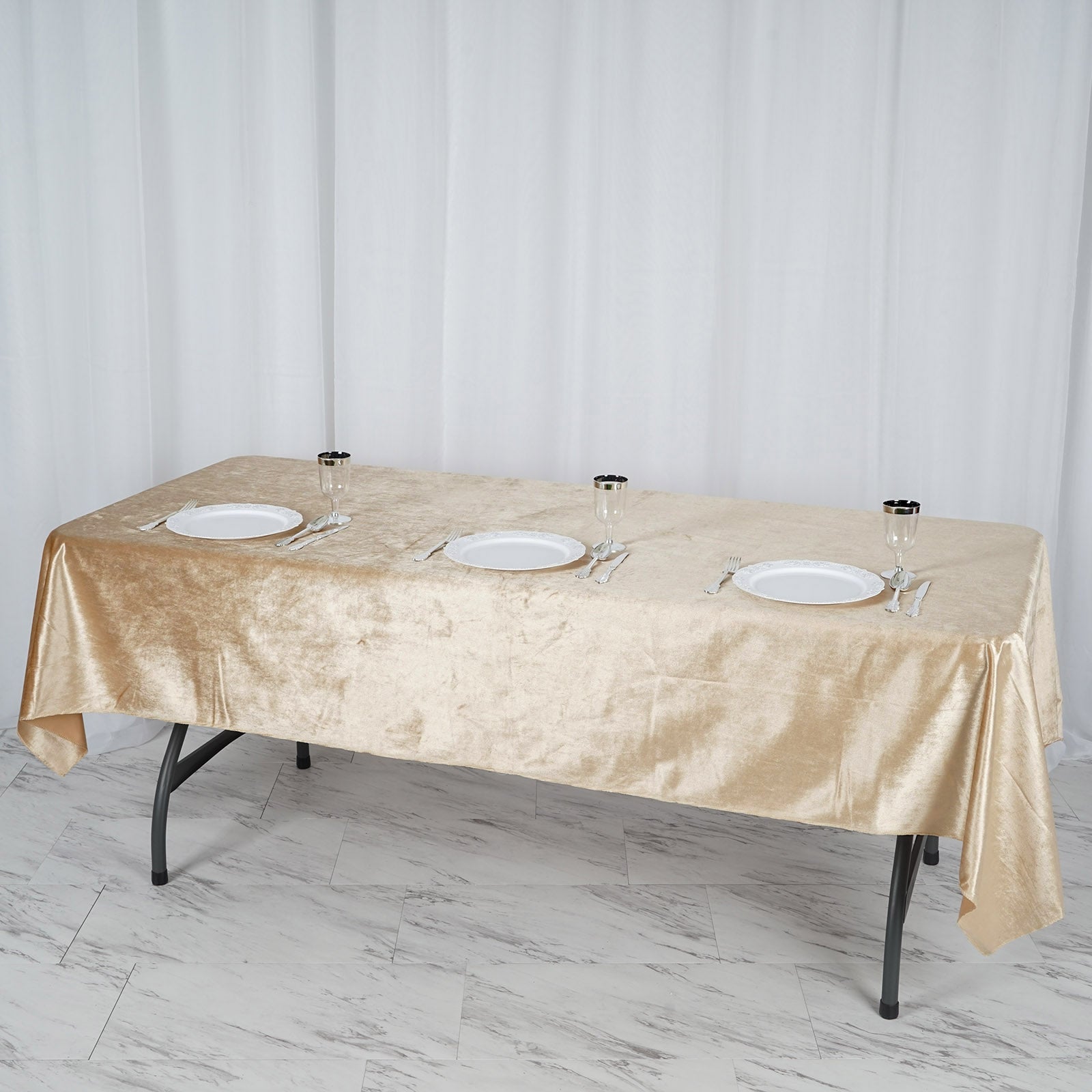 Seamless Linen 60 Inch x 102 Inch Champagne Reusable Premium Velvet Rectangle Tablecloth 
