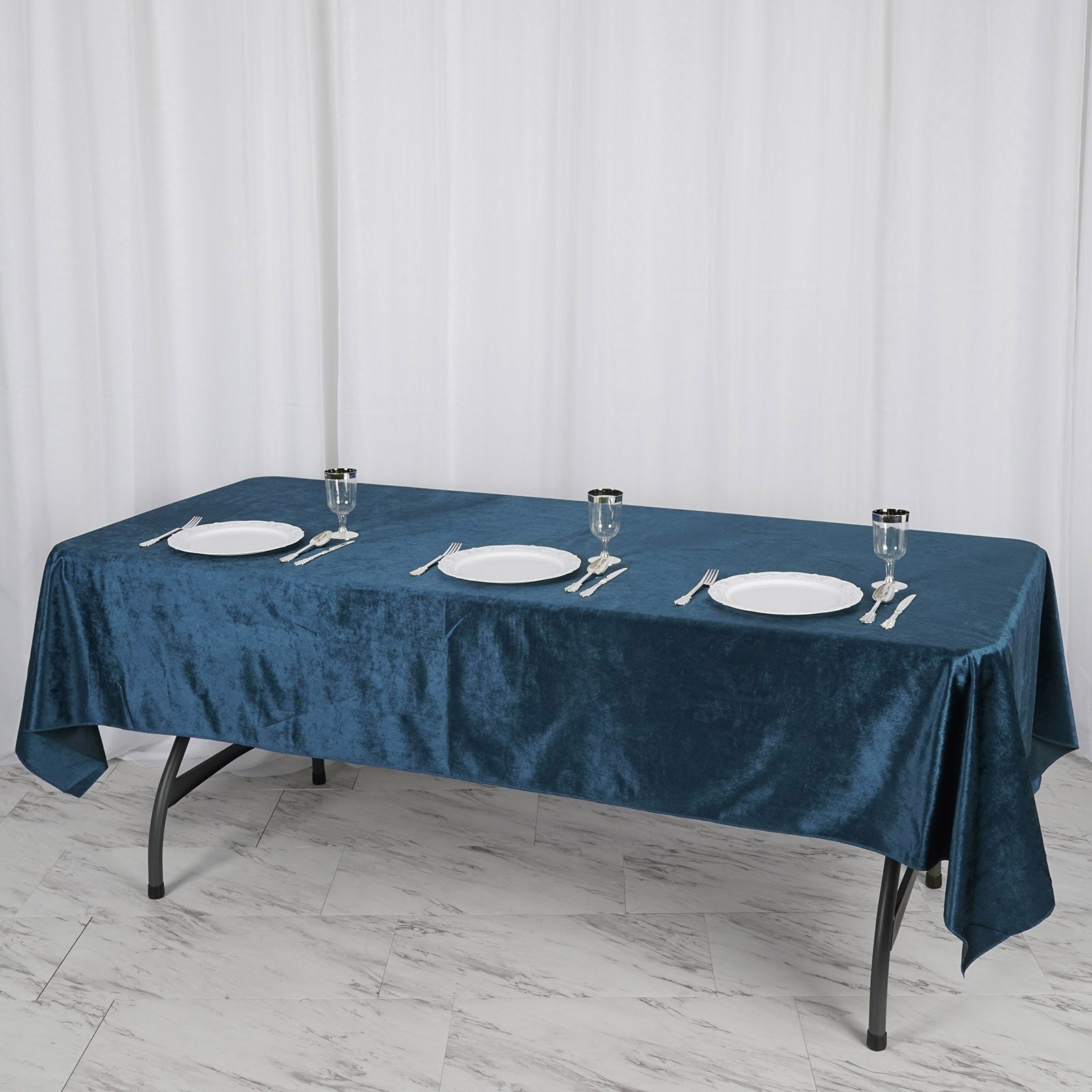 Seamless Linen 60 Inch x 102 Inch Navy Blue Reusable Premium Velvet Rectangle Tablecloth 
