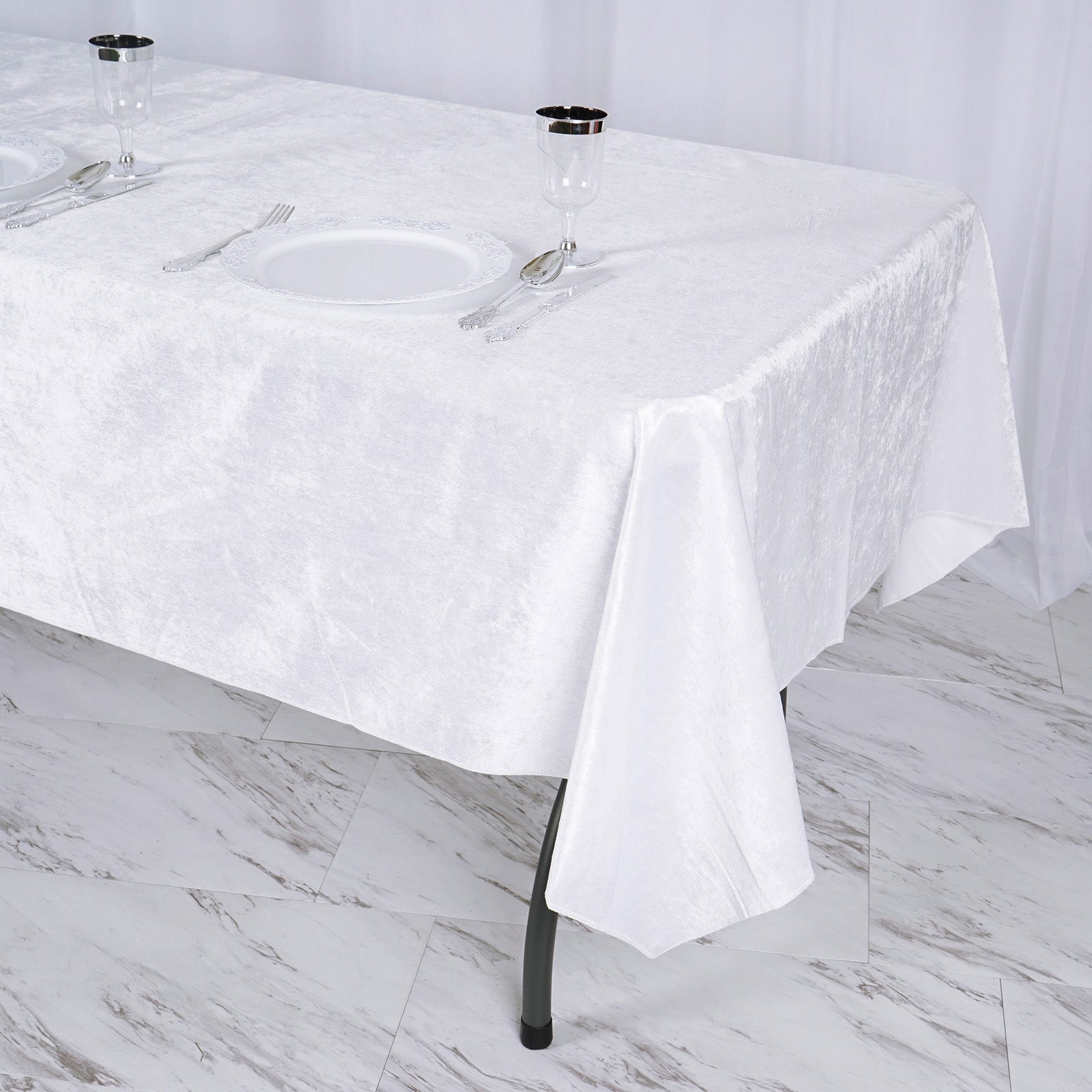 Seamless Linen 60 Inch x 102 Inch White Reusable Premium Velvet Rectangle Tablecloth 