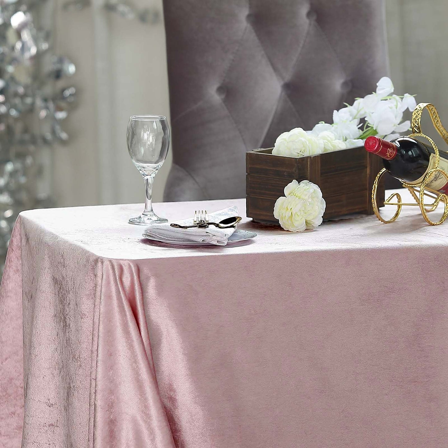 90x132inch Blush/Rose Gold Seamless Premium Velvet Rectangle Tablecloth, Reusable Linen