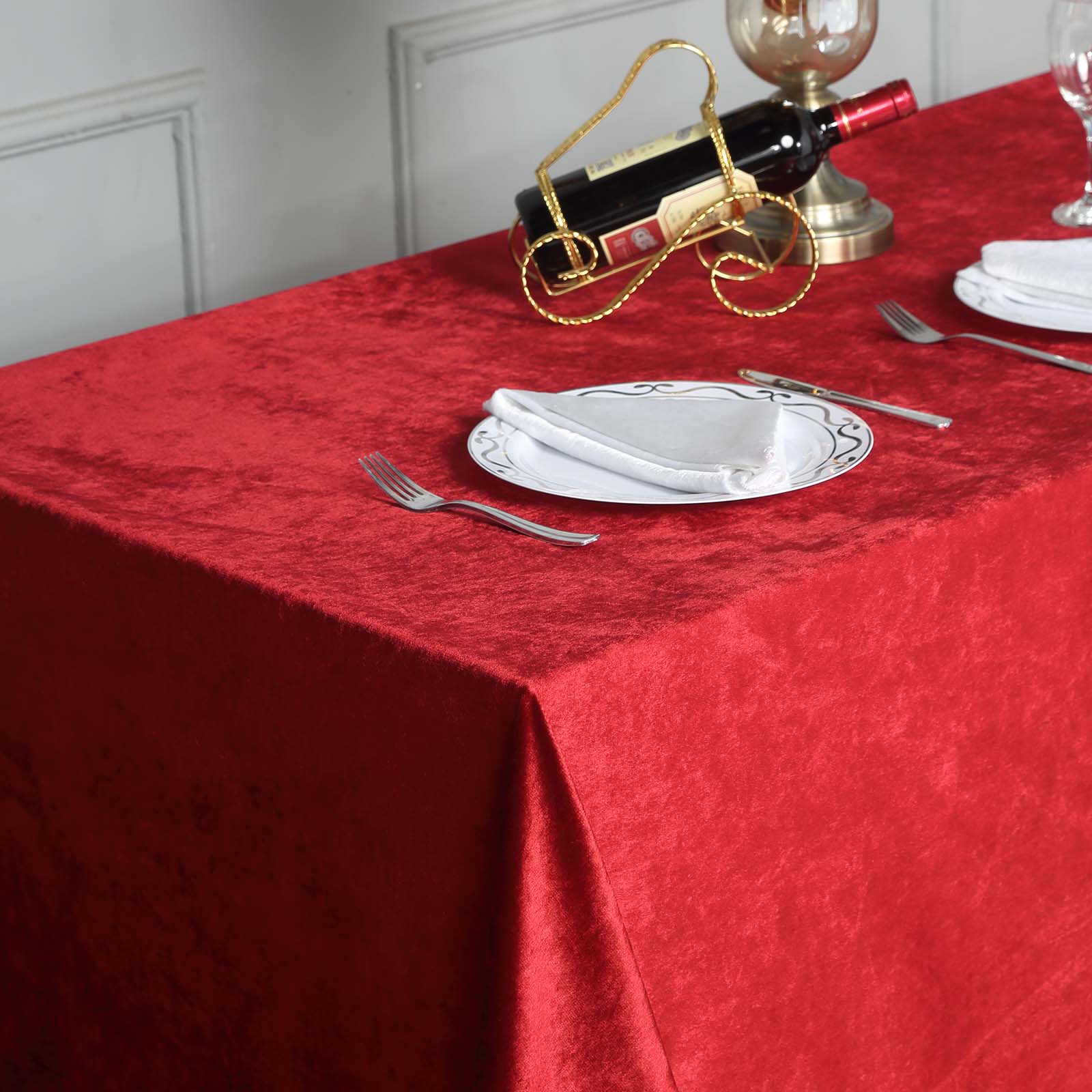 Seamless Linen 90 Inch x 132 Inch Burgundy Reusable Premium Velvet Rectangle Tablecloth 