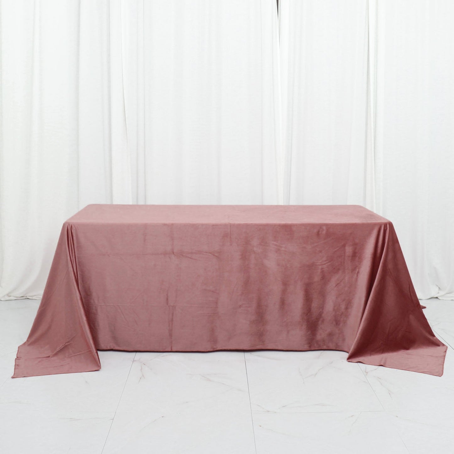 90"x132" Dusty Rose Seamless Premium Velvet Rectangle Tablecloth, Reusable Linen
