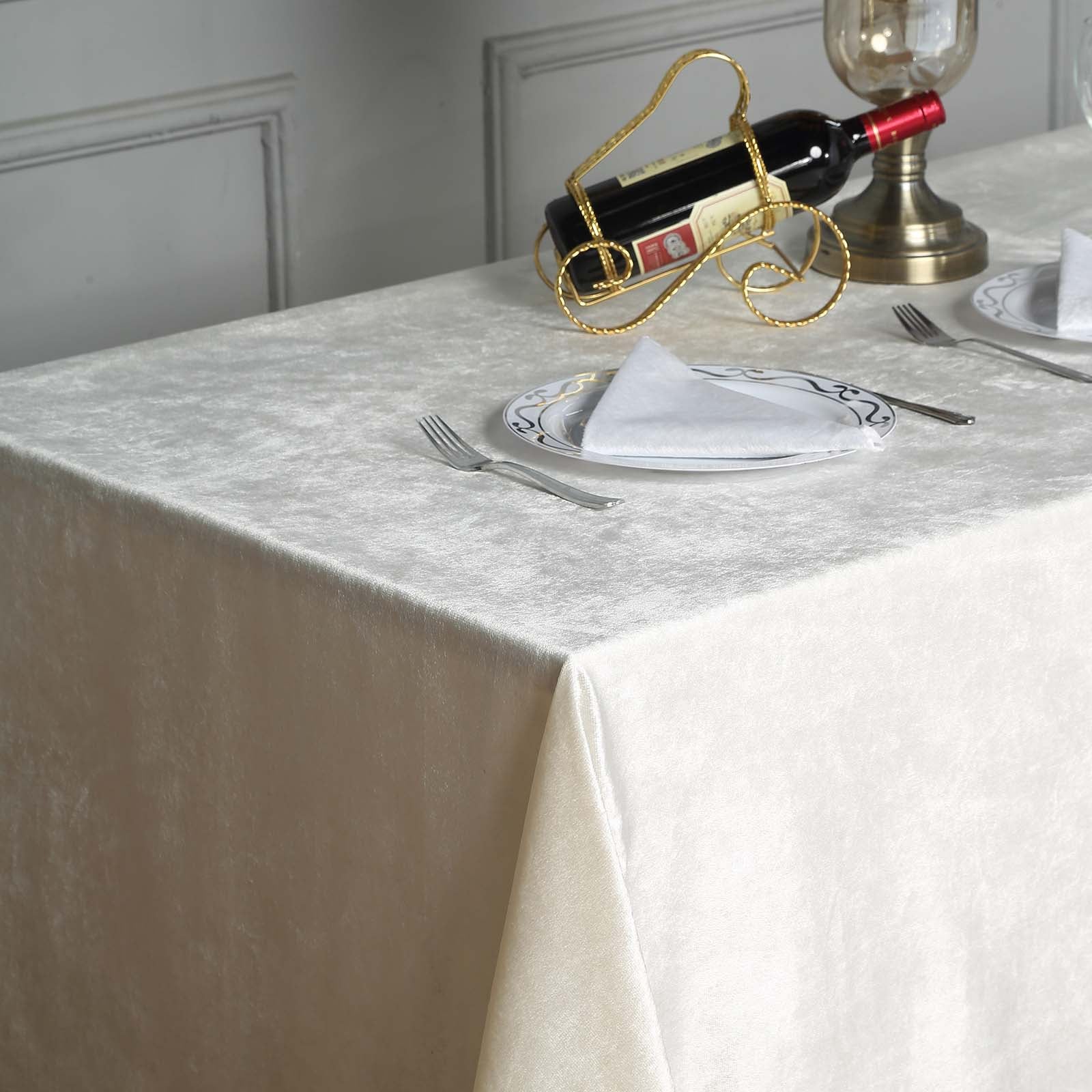 90inch x132inch Ivory Seamless Premium Velvet Rectangle Tablecloth, Reusable Linen