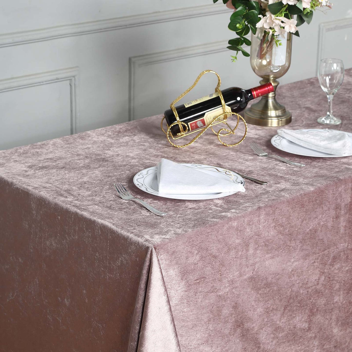 90x132inch Mauve Seamless Premium Velvet Rectangle Tablecloth, Reusable Linen