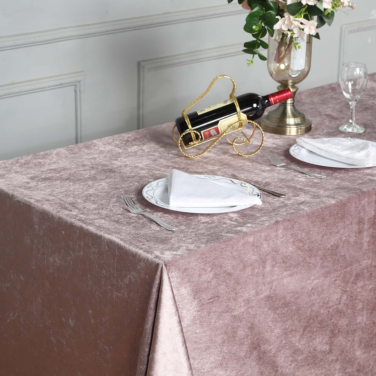 90x132inch Mauve Seamless Premium Velvet Rectangle Tablecloth, Reusable Linen