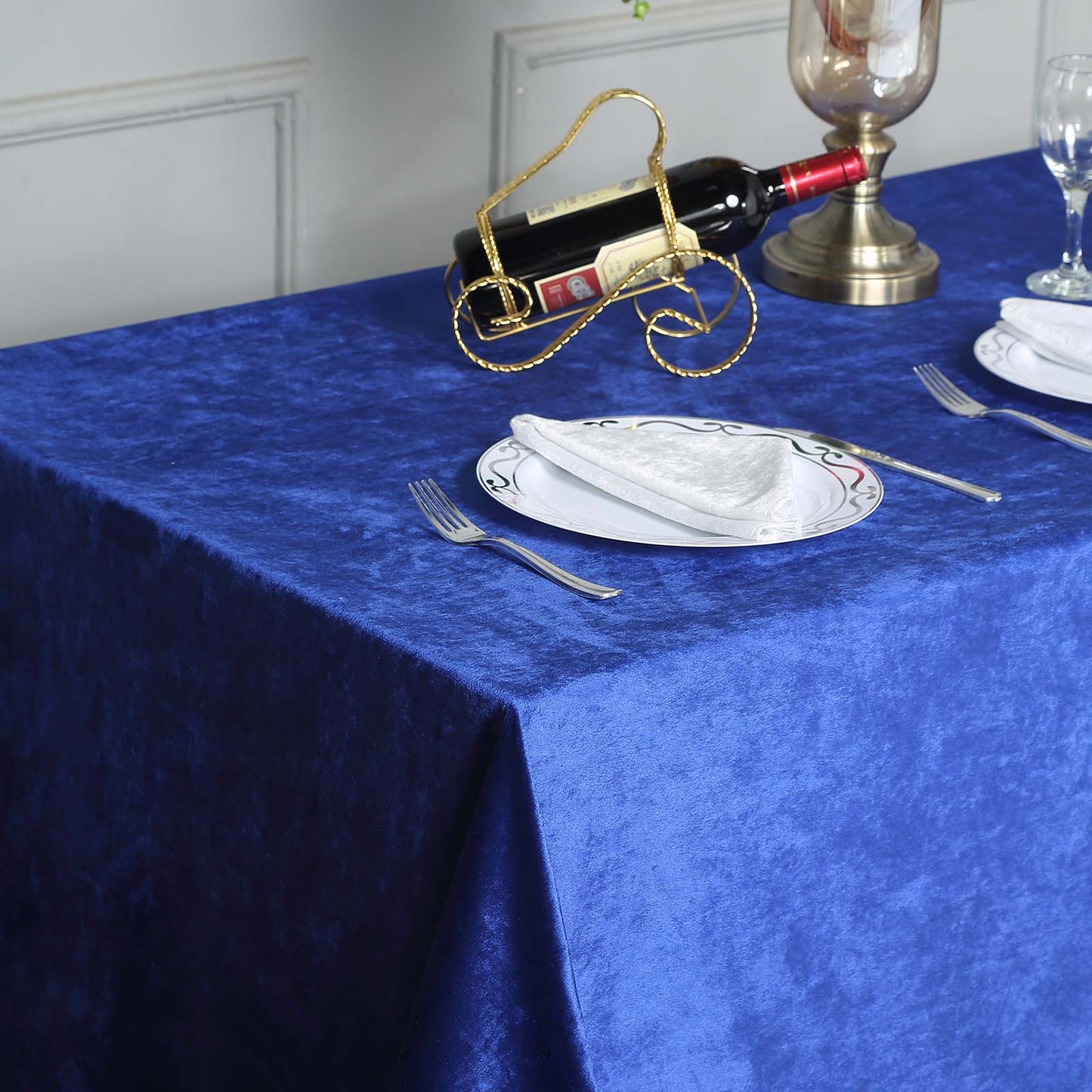Premium 90 Inch x 132 Inch Seamless Linen Reusable Velvet Rectangle Tablecloth in Royal Blue Color 