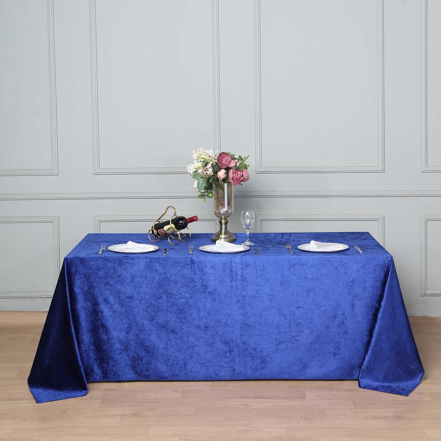 90"x132" Royal Blue Seamless Premium Velvet Rectangle Tablecloth, Reusable Linen