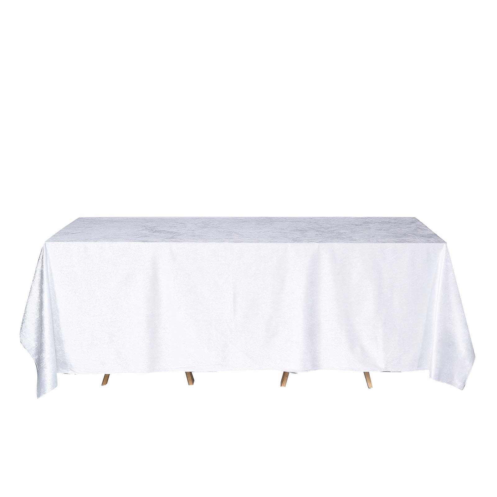90inch x132inch White Seamless Premium Velvet Rectangle Tablecloth, Reusable Linen