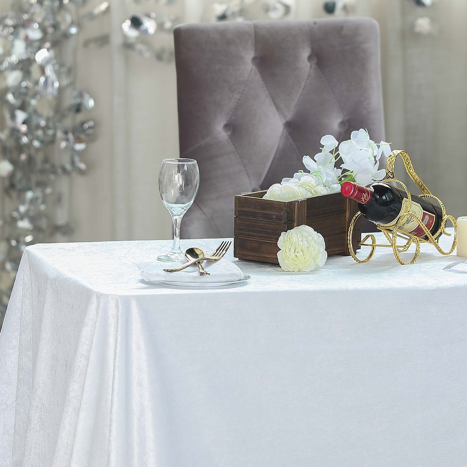 90inch x132inch White Seamless Premium Velvet Rectangle Tablecloth, Reusable Linen