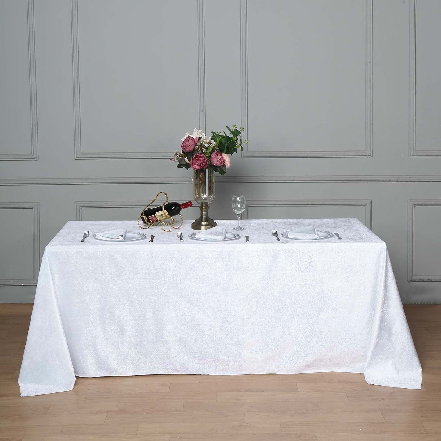 90"x132" White Seamless Premium Velvet Rectangle Tablecloth, Reusable Linen
