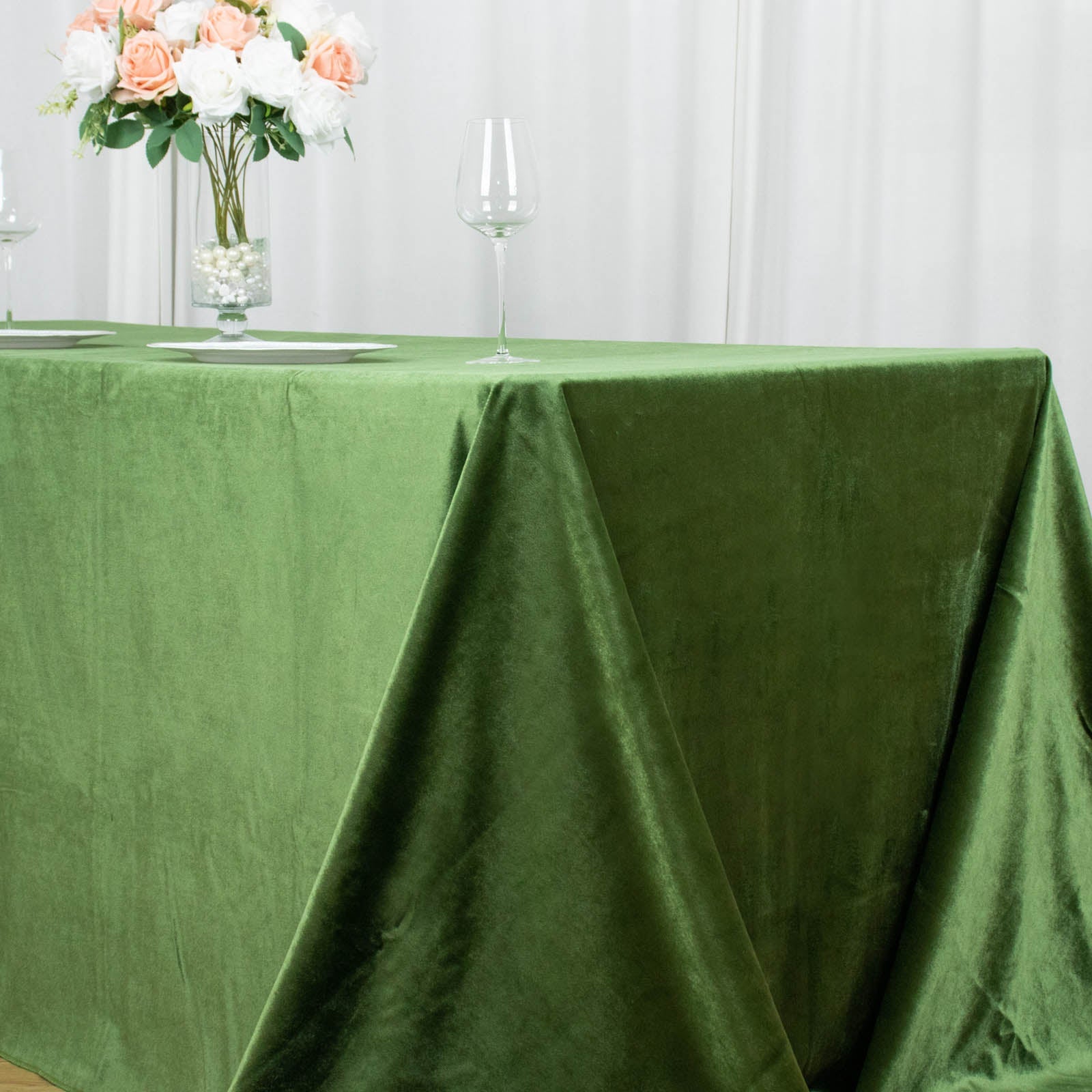 90x132inch Olive Green Seamless Premium Velvet Rectangle Tablecloth, Reusable Linen
