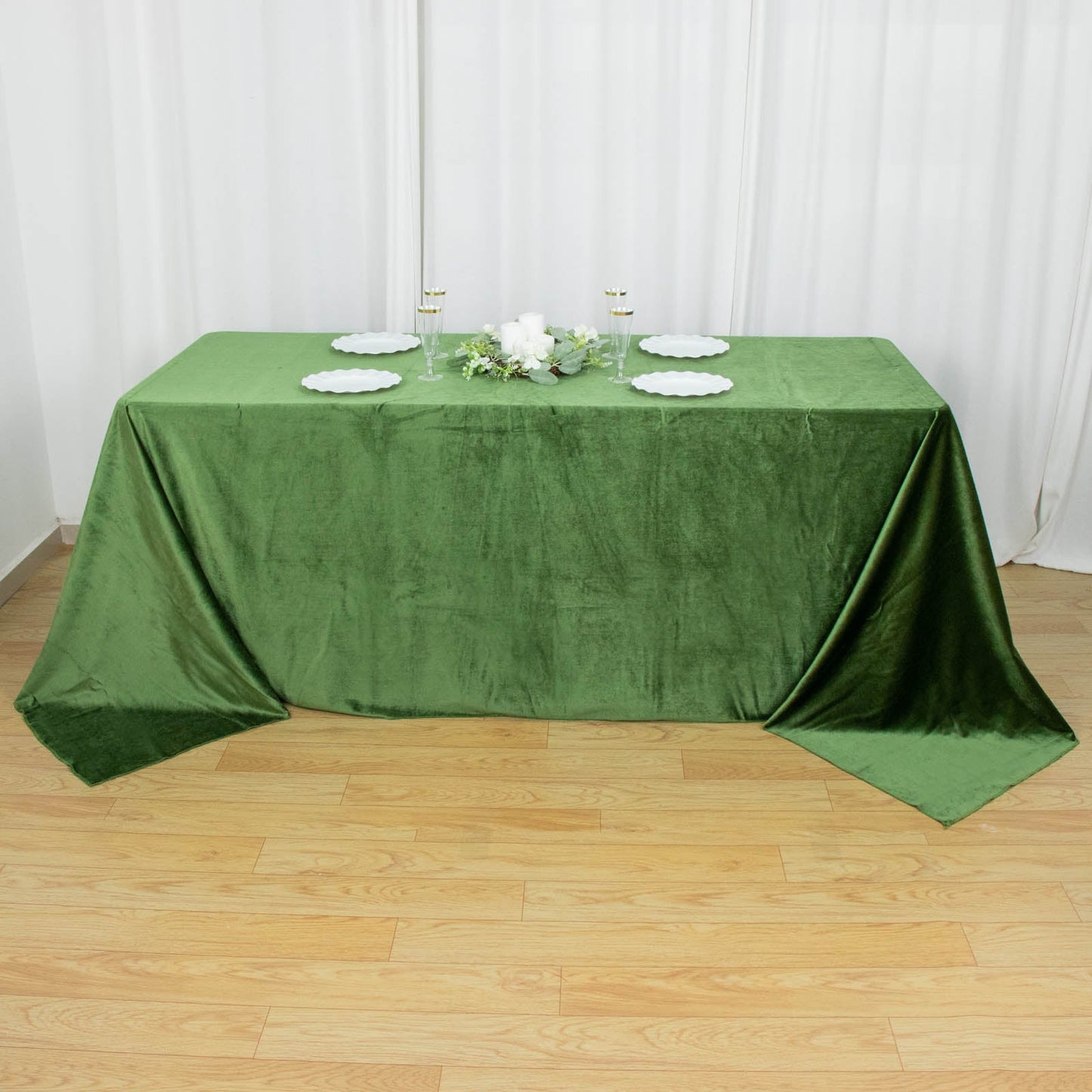 90"x132" Olive Green Seamless Premium Velvet Rectangle Tablecloth, Reusable Linen