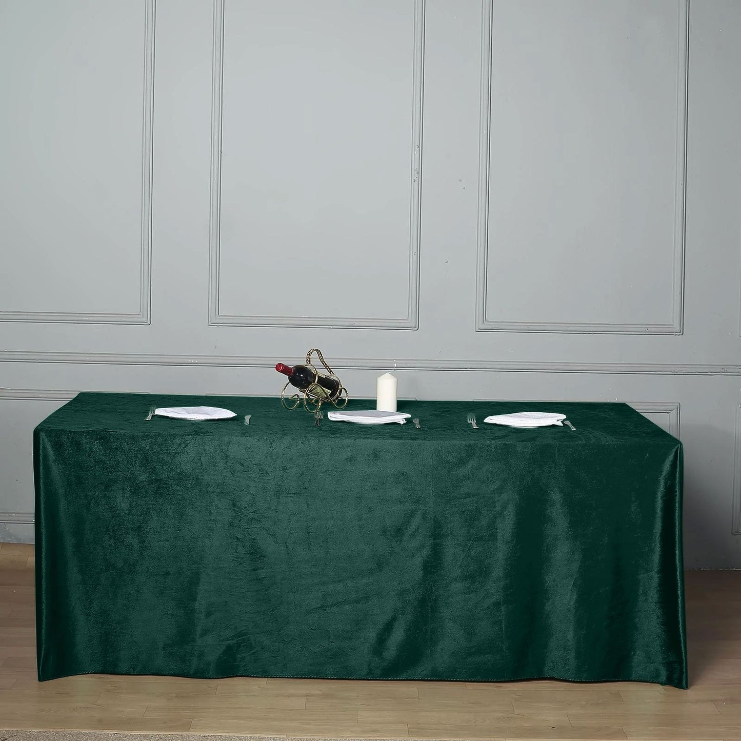 90inch x 156inch Hunter Emerald Green Seamless Premium Velvet Rectangle Tablecloth, Reusable Linen