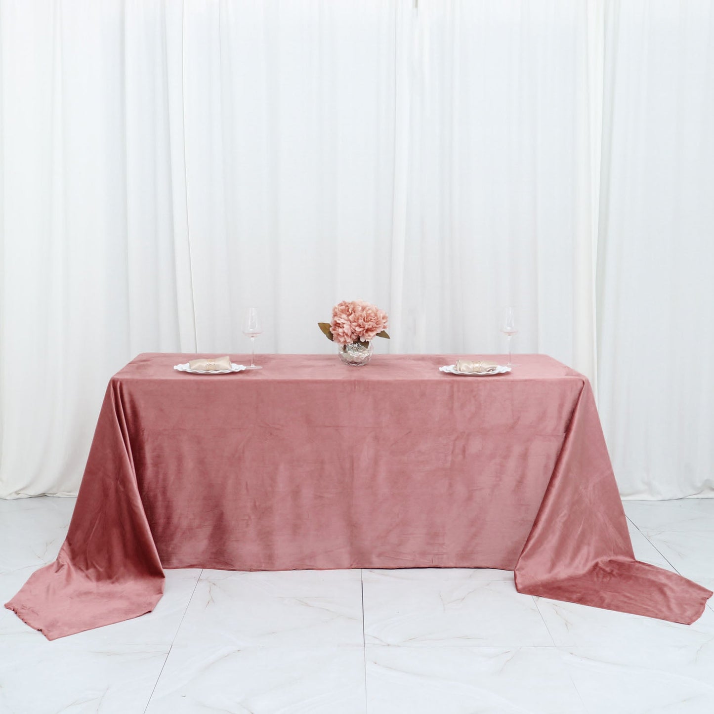 Premium Dusty Rose Velvet Rectangle Seamless Reusable Linen Tablecloth 90 Inch x156 Inch