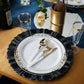Navy Blue Round Acrylic Plastic Charger Plates with Gold Brushed Wavy Scalloped Rim 13 Inch in 6 Pack