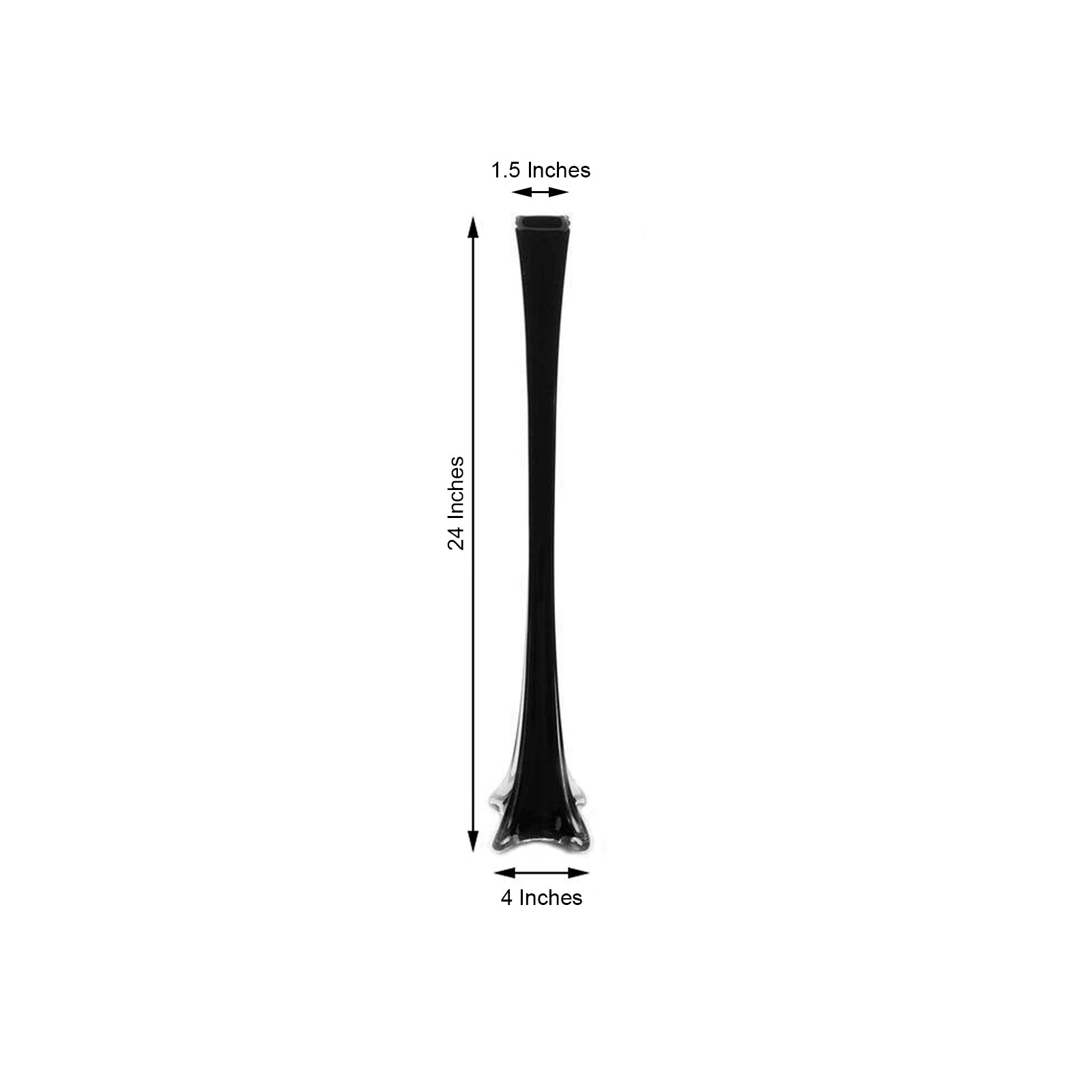 Black Eiffel Tower glass flower vase, 24 inches tall, elegant design.