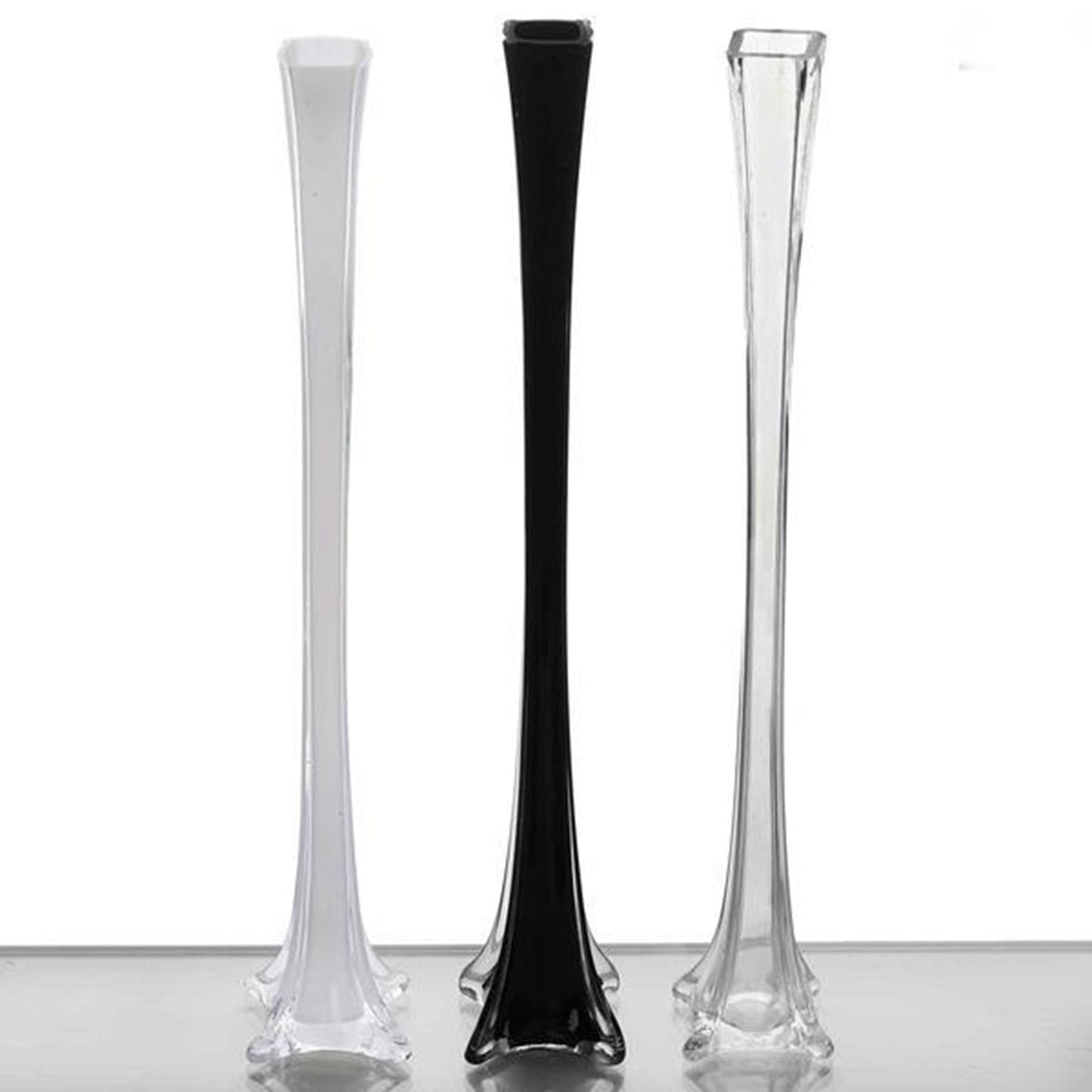 Black Eiffel Tower glass flower vases in a 6 pack.