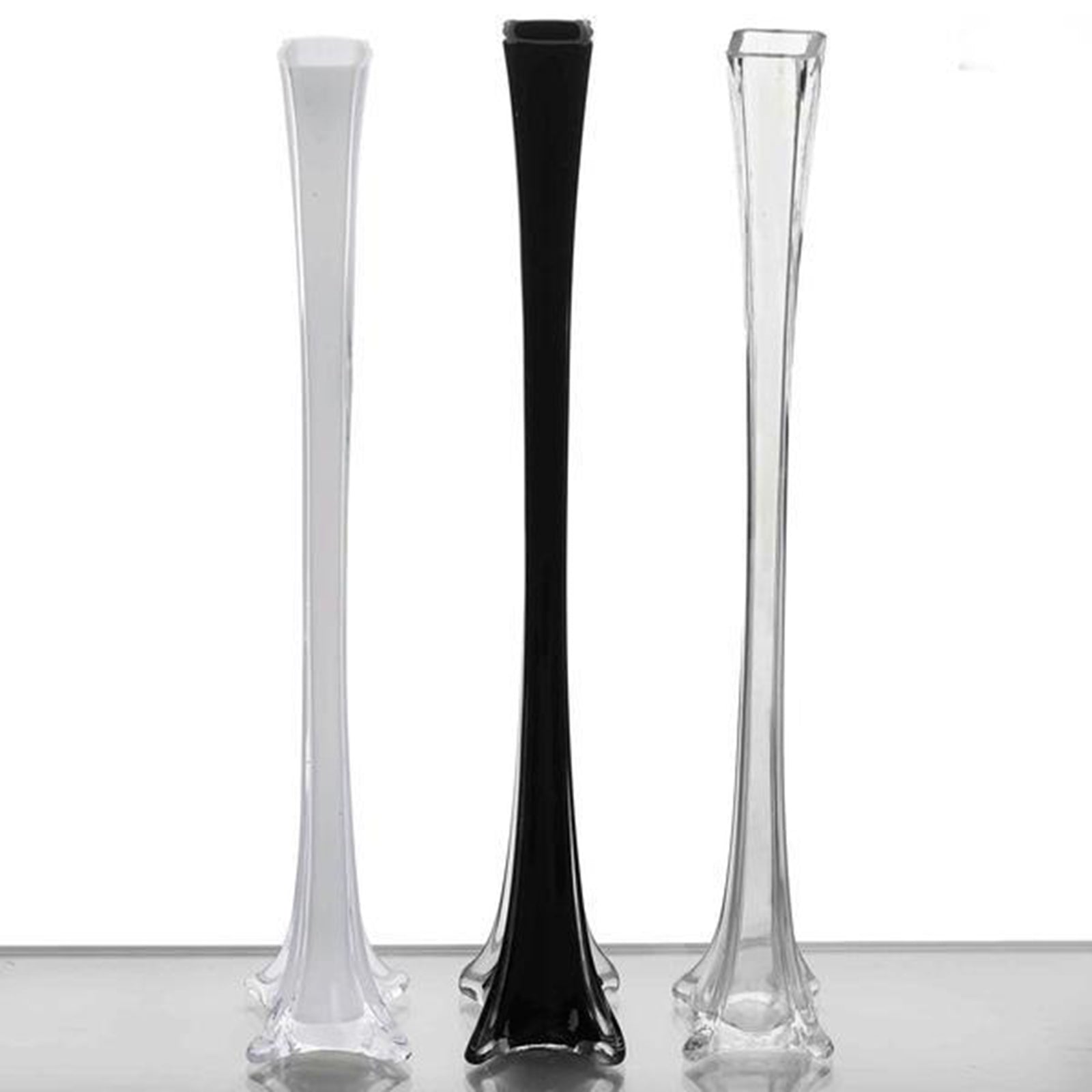 Black Eiffel Tower glass flower vases in a 6 pack.