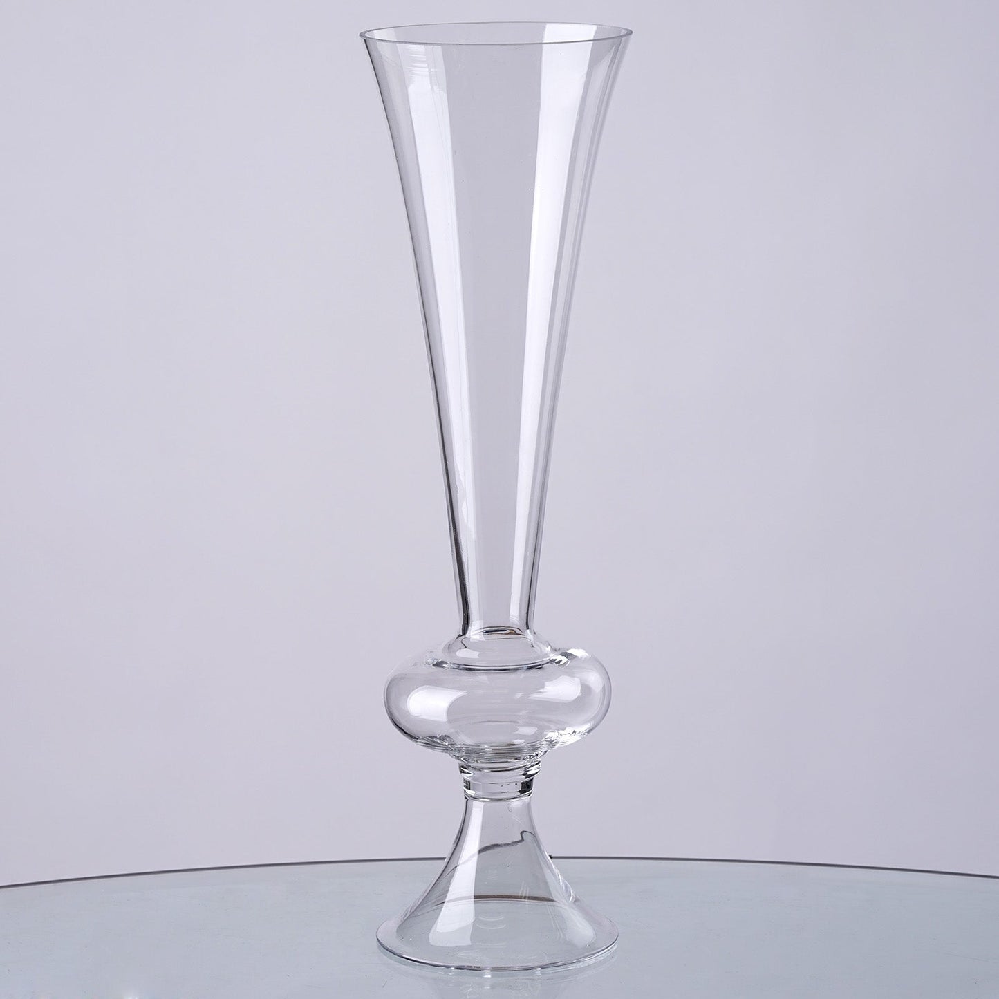 Clear crystal trumpet vase, 15 inches tall, pack of 4.