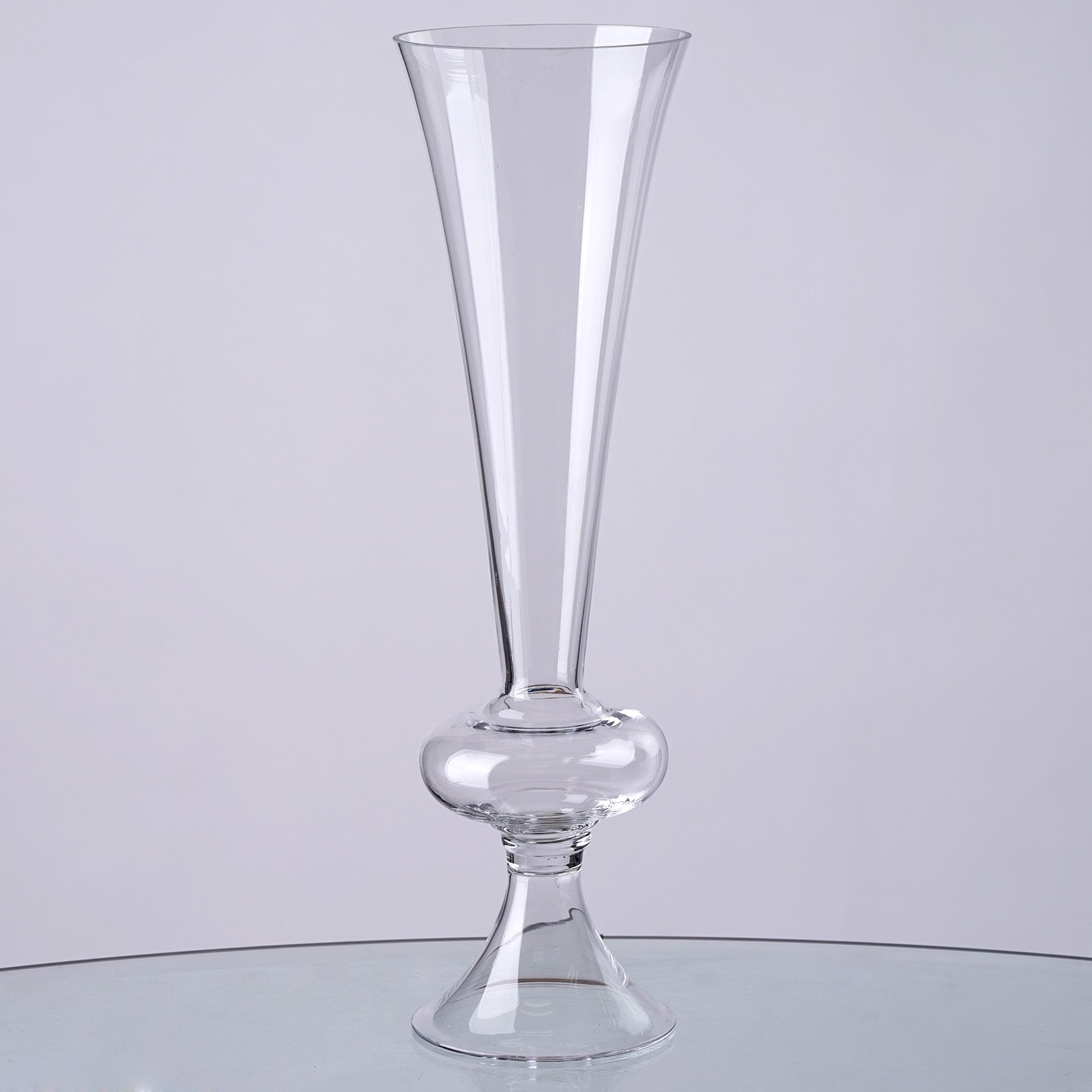 Clear crystal trumpet vase, 15 inches tall, pack of 4.