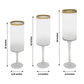 Clear gold rimmed long stem glass hurricane candle holders, sizes 16", 18", 20".