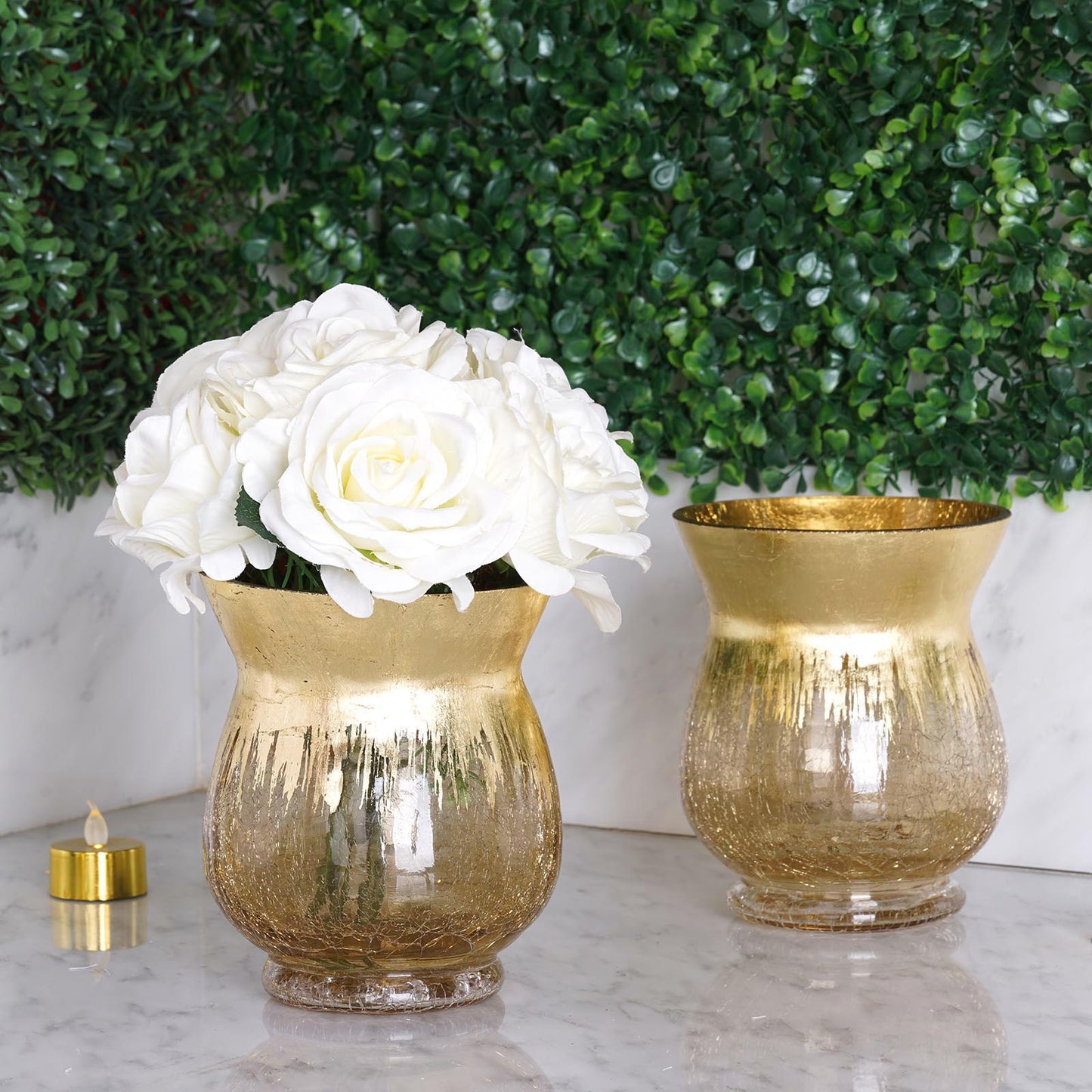 Crackle Glass Flower Vase, Hurricane Candle Holders