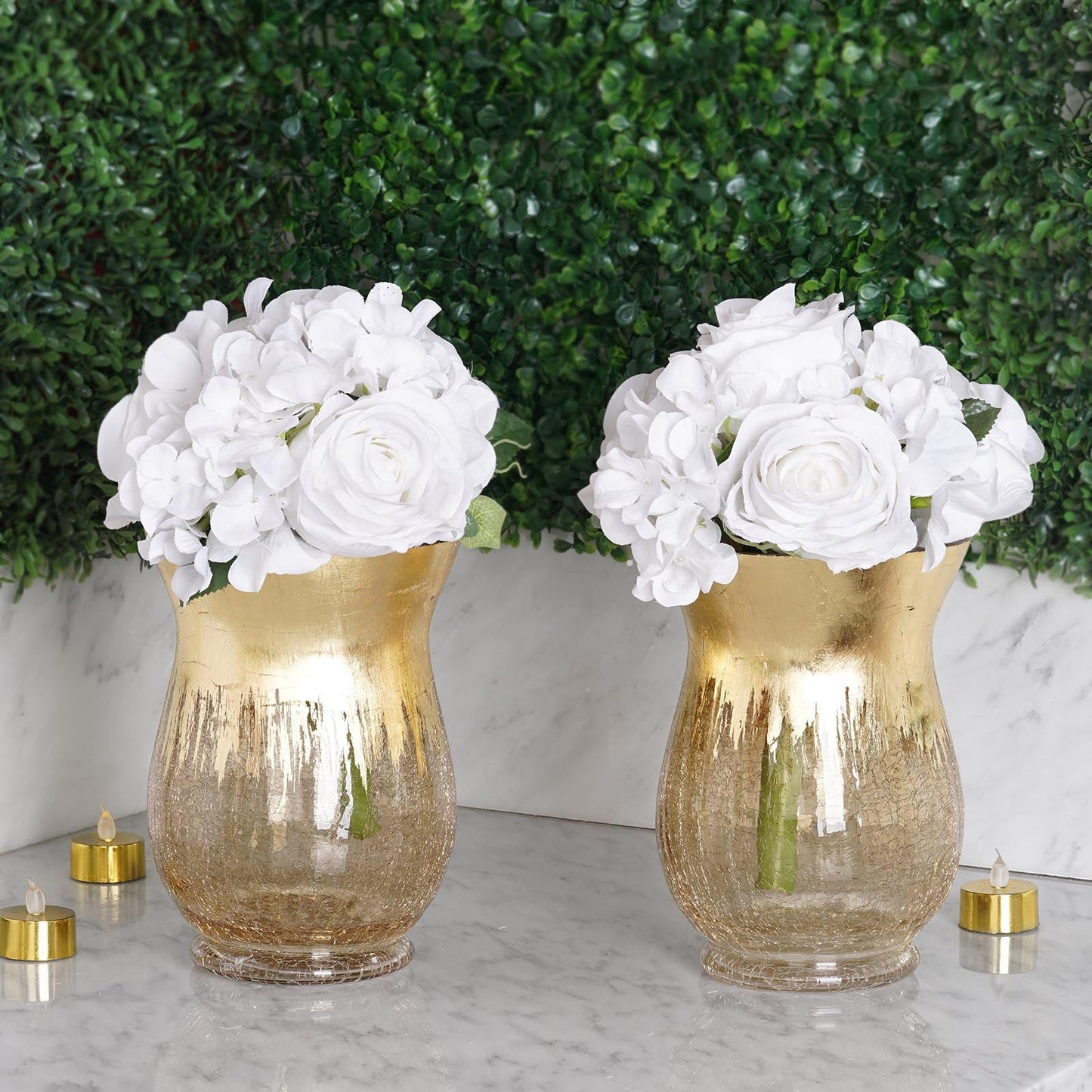 Gold Crackle Glass Flower Vase, Hurricane Candle Holders